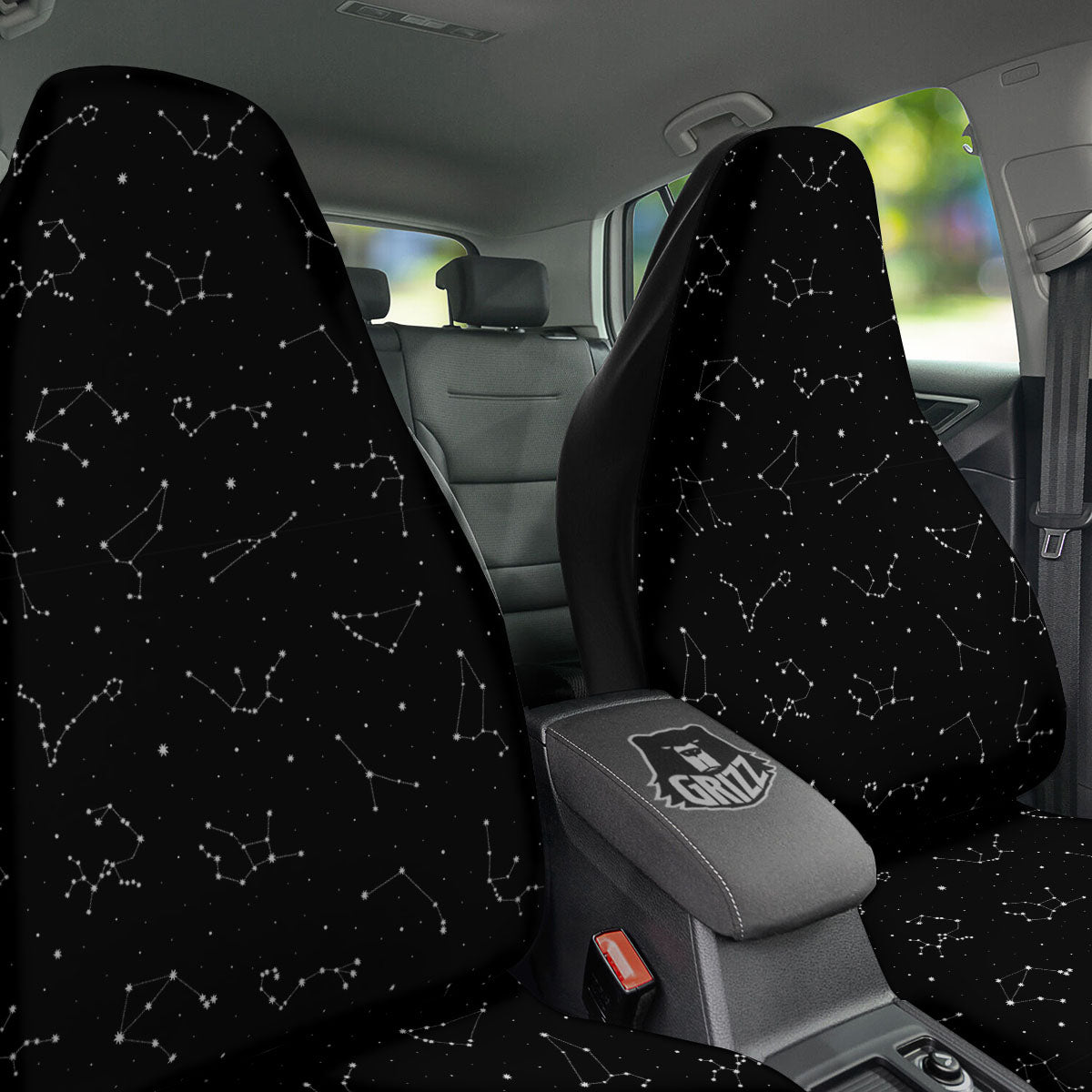 Zodiac Stars White And Black Print Car Seat Covers-grizzshop