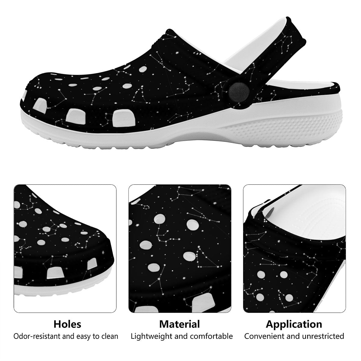 Zodiac Stars White And Black Print Clog-grizzshop