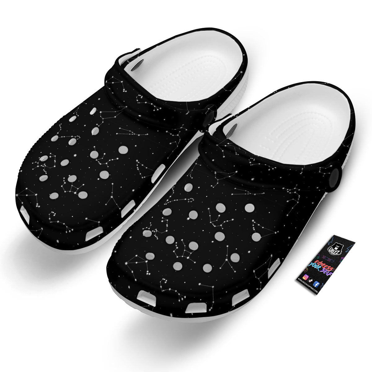 Zodiac Stars White And Black Print Clog-grizzshop