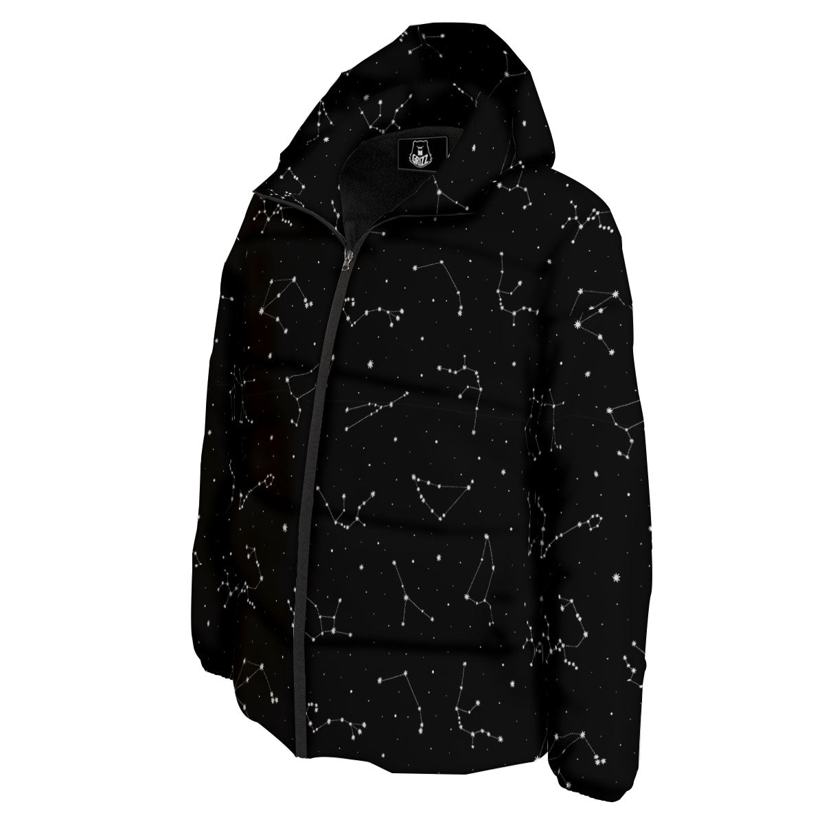 Zodiac Stars White And Black Print Down Jacket-grizzshop