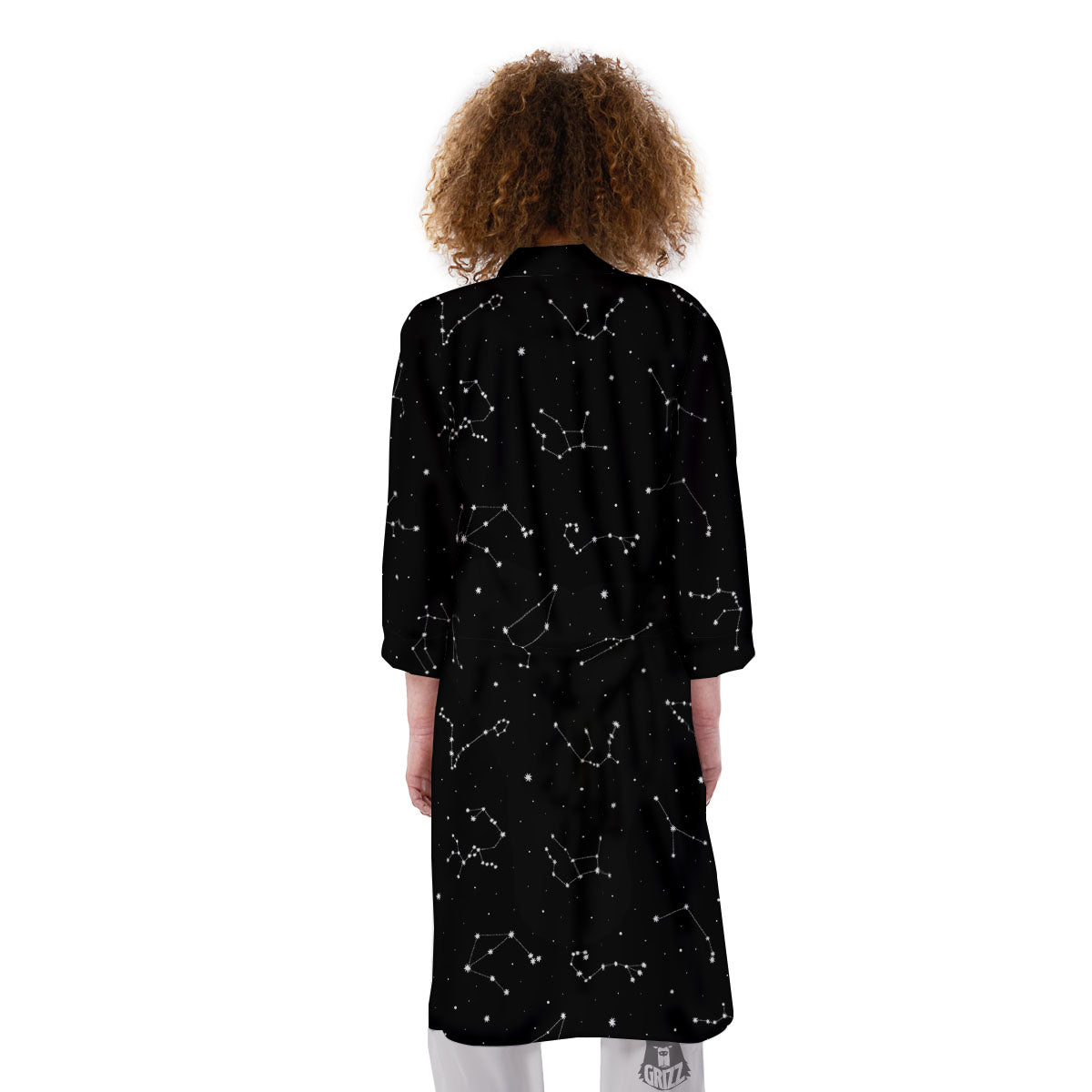 Zodiac Stars White And Black Print Kimono-grizzshop