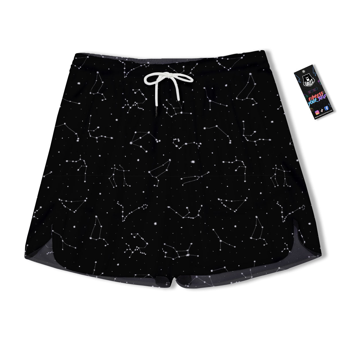 Zodiac Stars White And Black Print Men's Running Shorts-grizzshop