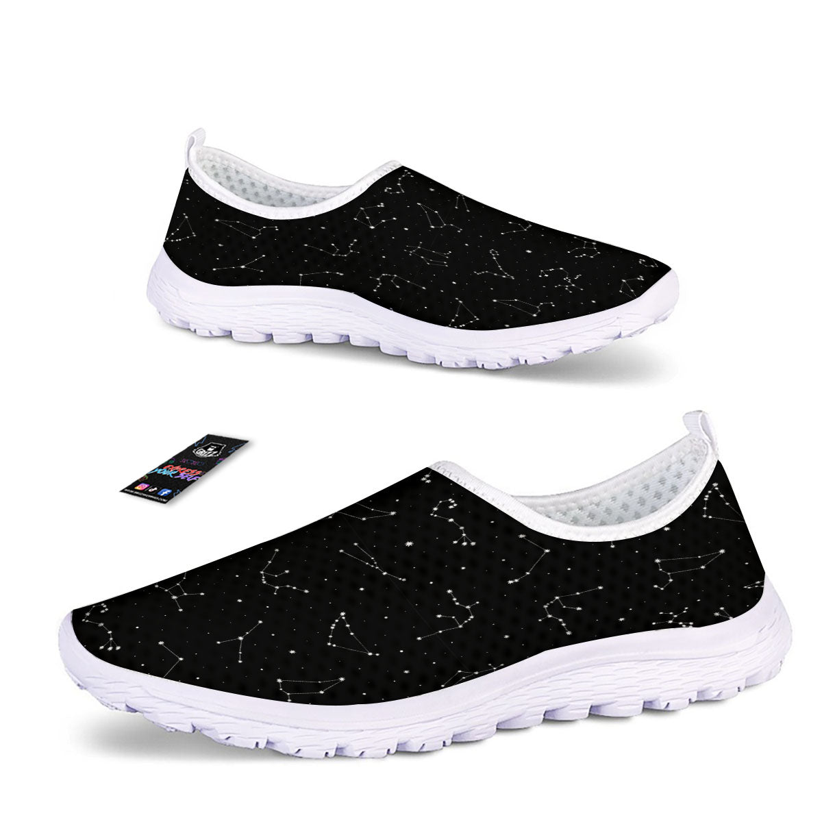 Zodiac Stars White And Black Print Nurse Shoes-grizzshop