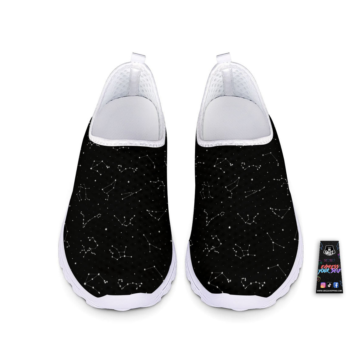 Zodiac Stars White And Black Print Nurse Shoes-grizzshop