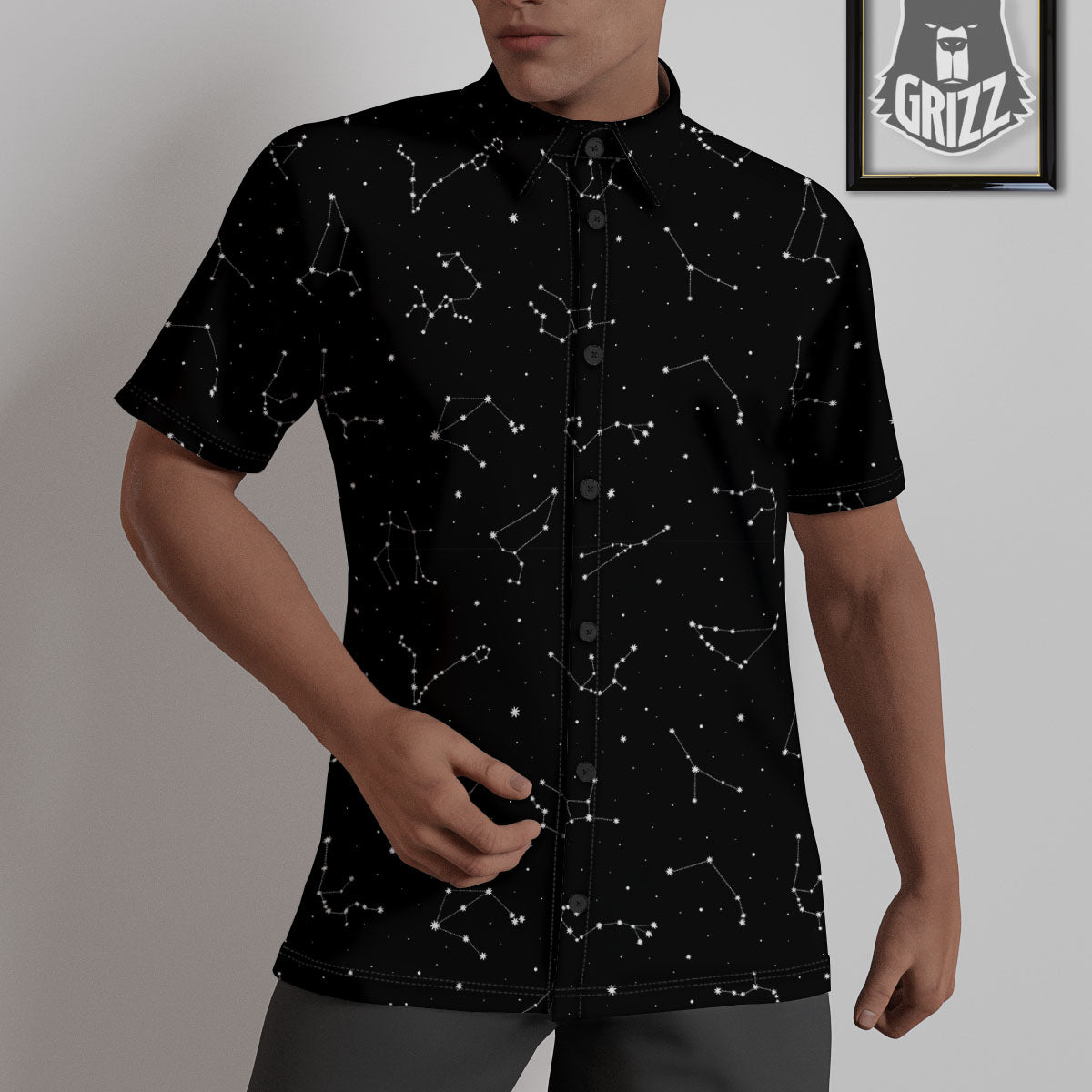 Zodiac Stars White And Black Print Untucked Shirts-grizzshop