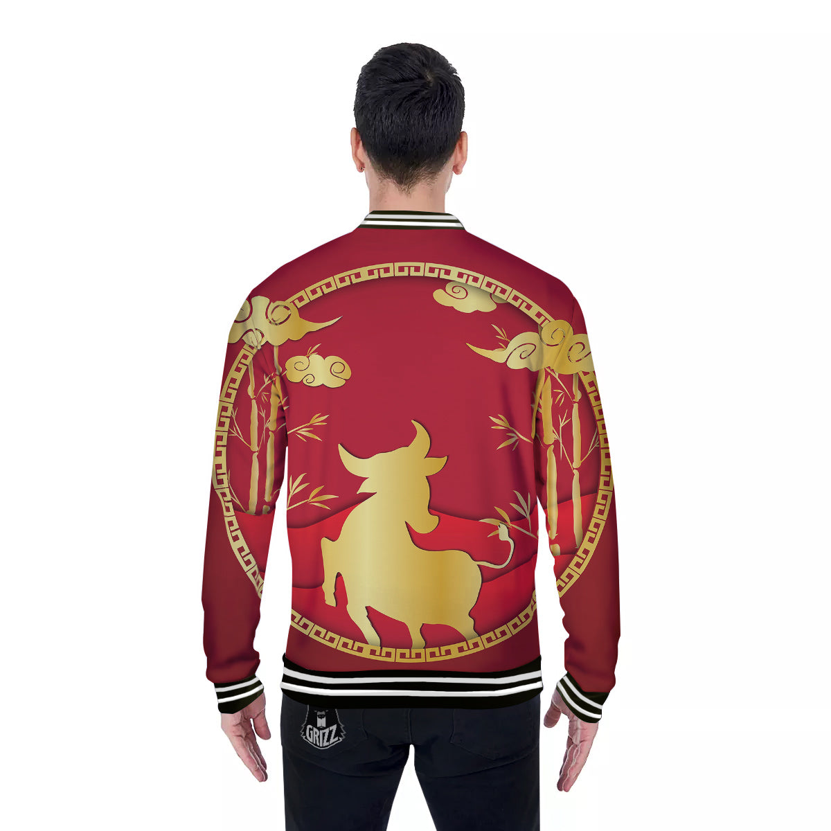 Zodiac Symbol Chinese Ox Print Baseball Jacket-grizzshop