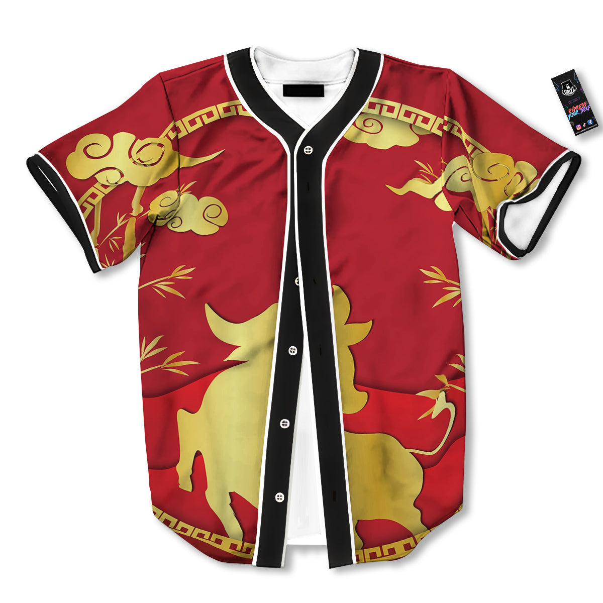 Zodiac Symbol Chinese Ox Print Baseball Jersey-grizzshop