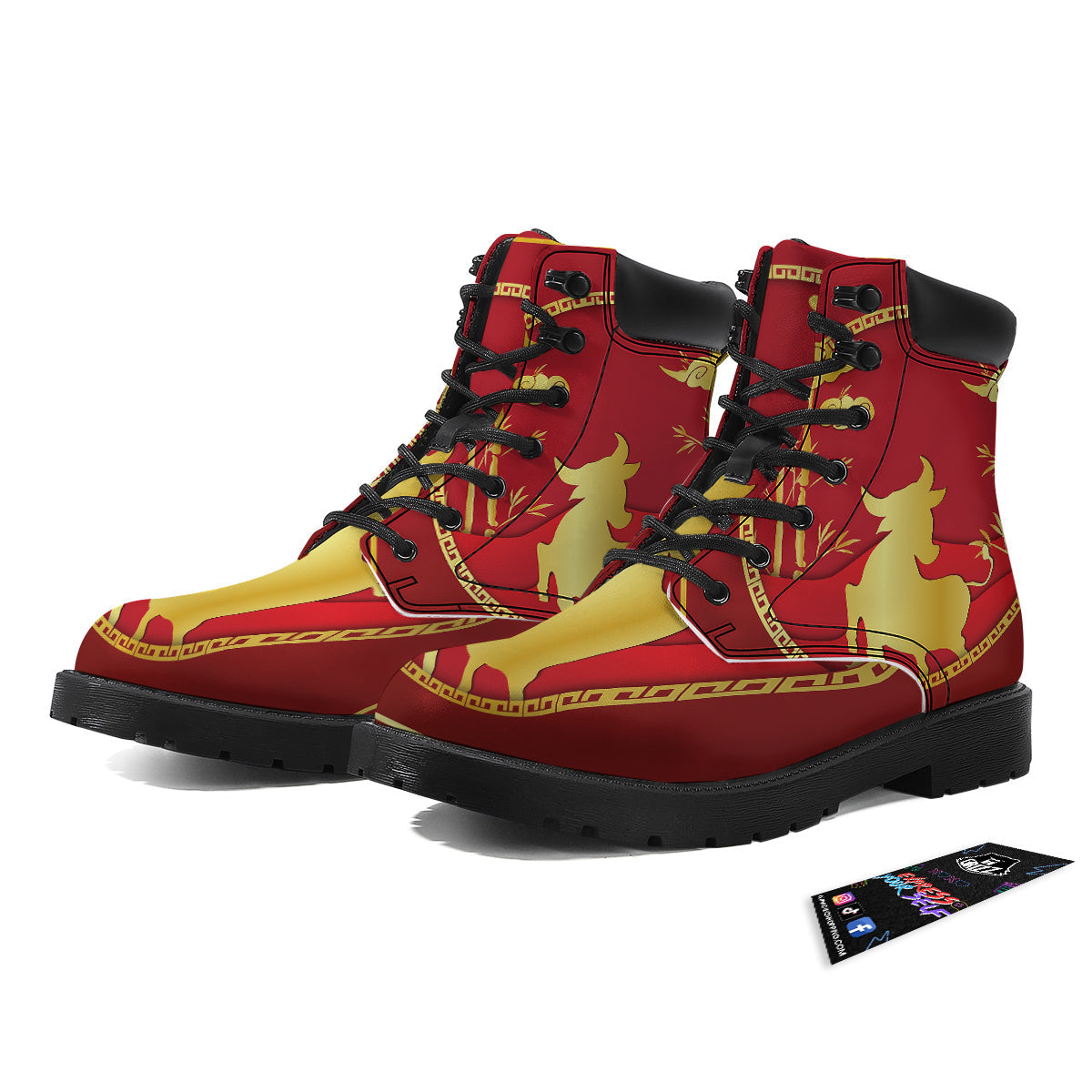 Zodiac Symbol Chinese Ox Print Boots-grizzshop