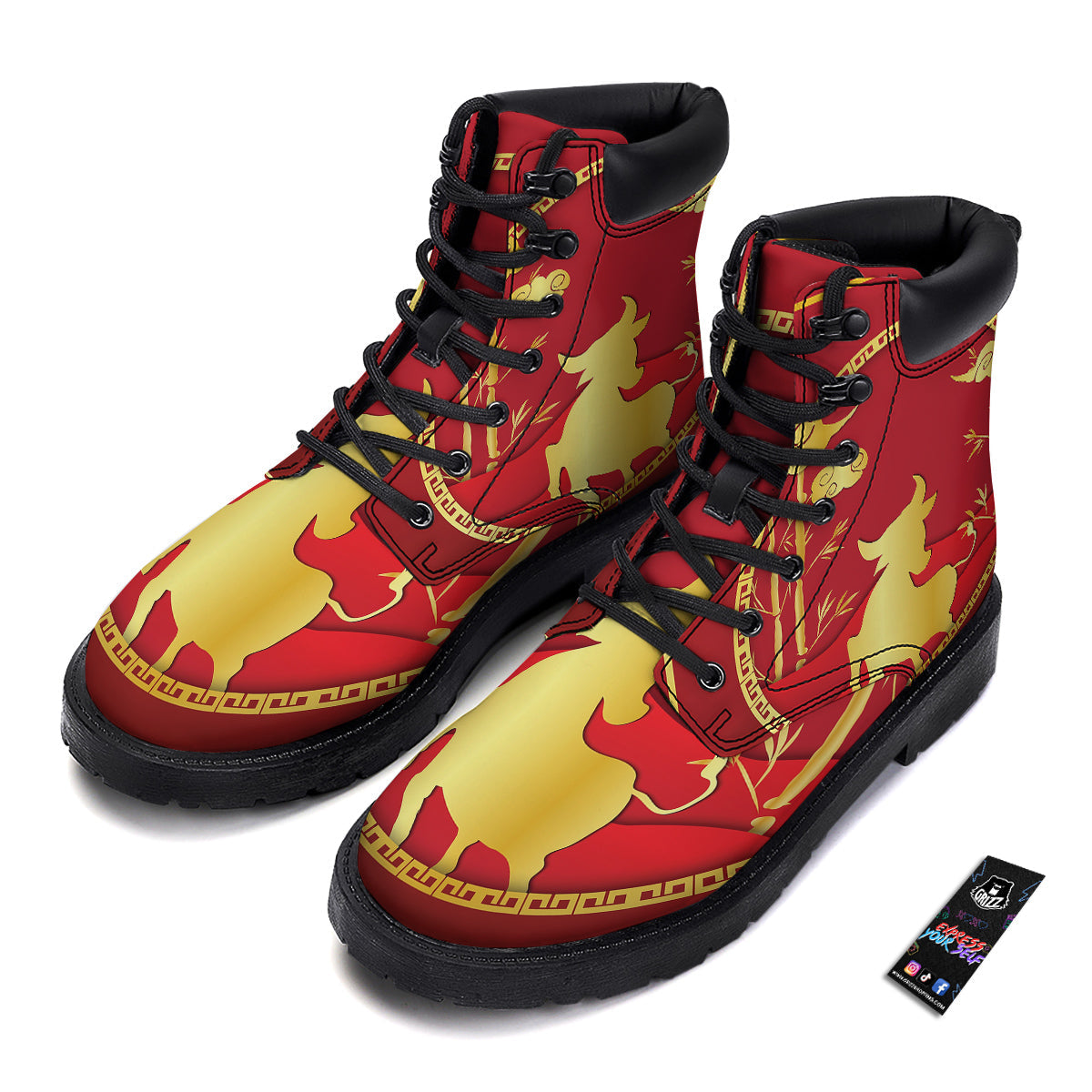 Zodiac Symbol Chinese Ox Print Boots-grizzshop