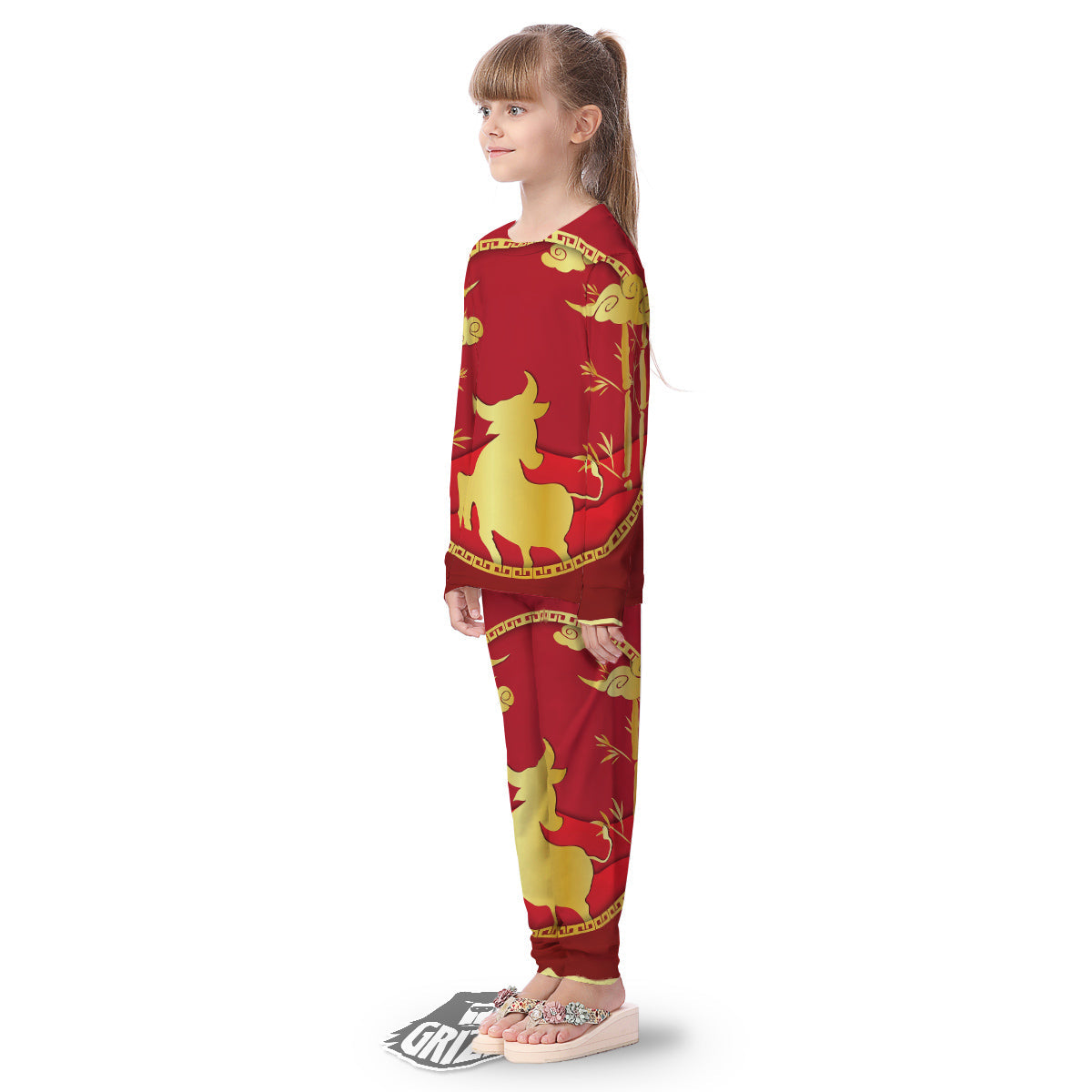 Zodiac Symbol Chinese Ox Print Kid's Pajamas-grizzshop