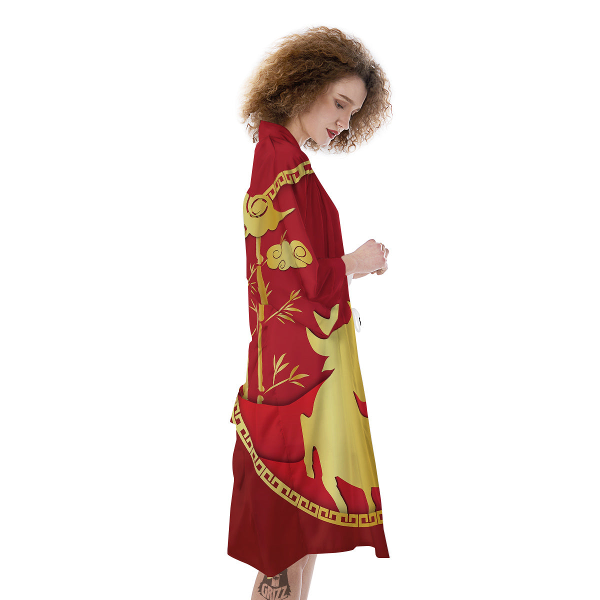 Zodiac Symbol Chinese Ox Print Kimono-grizzshop