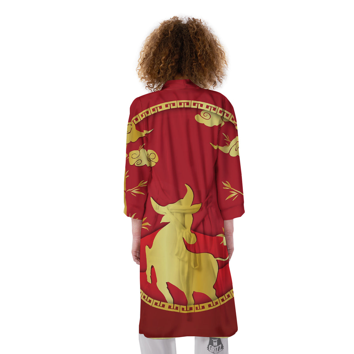 Zodiac Symbol Chinese Ox Print Kimono-grizzshop