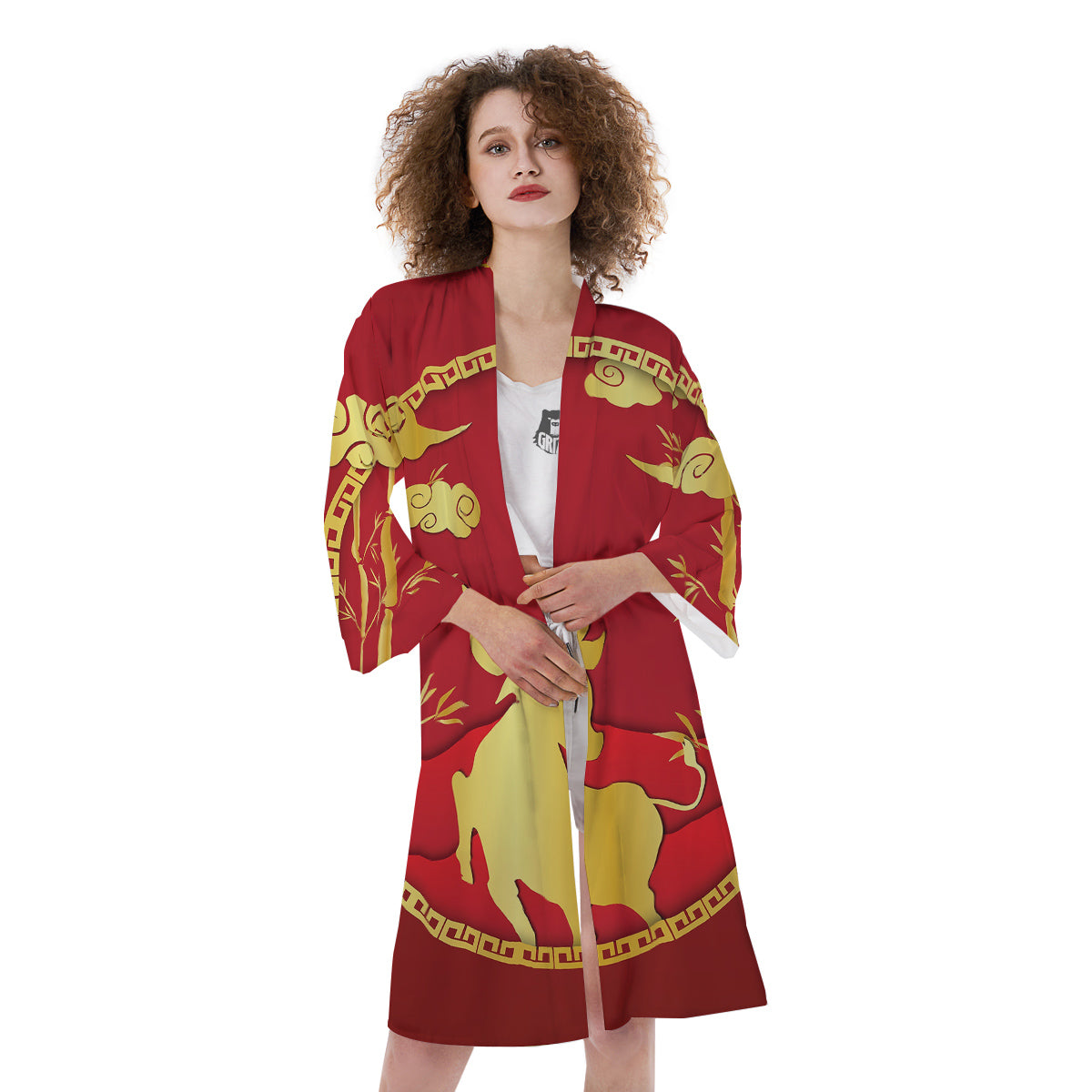 Zodiac Symbol Chinese Ox Print Kimono-grizzshop