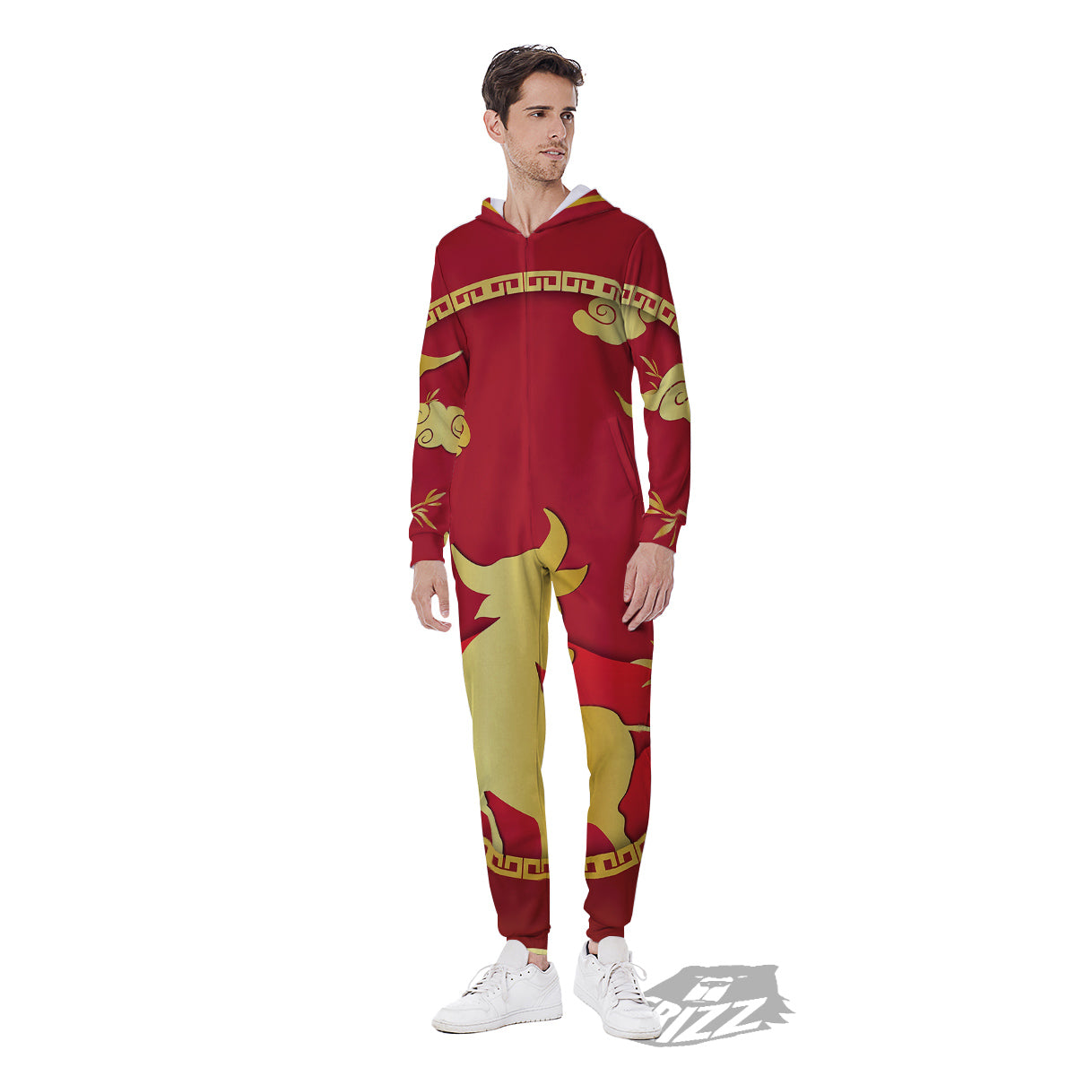 Zodiac Symbol Chinese Ox Print Men's Jumpsuit-grizzshop