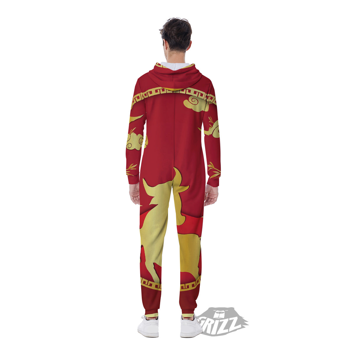 Zodiac Symbol Chinese Ox Print Men's Jumpsuit-grizzshop