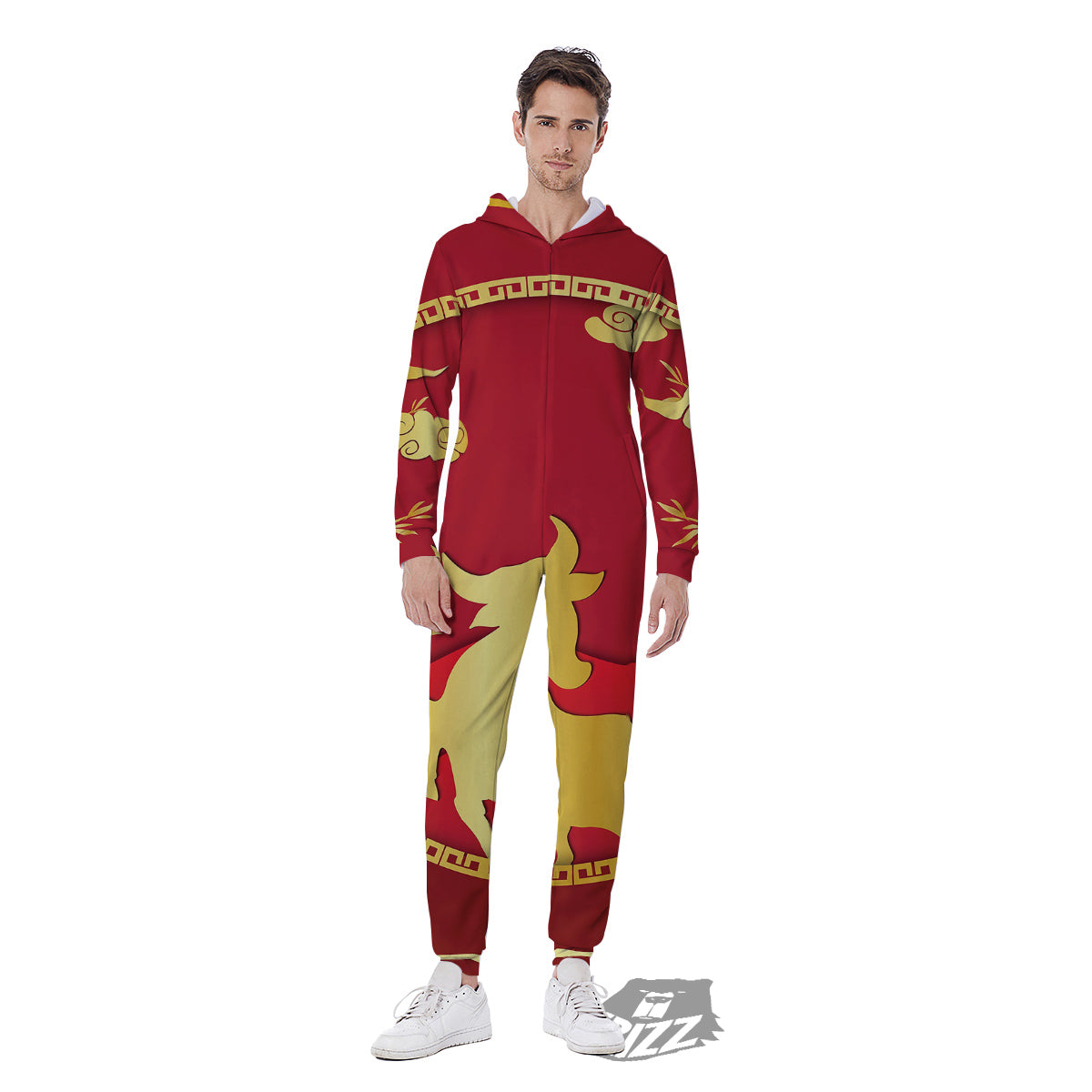 Zodiac Symbol Chinese Ox Print Men's Jumpsuit-grizzshop