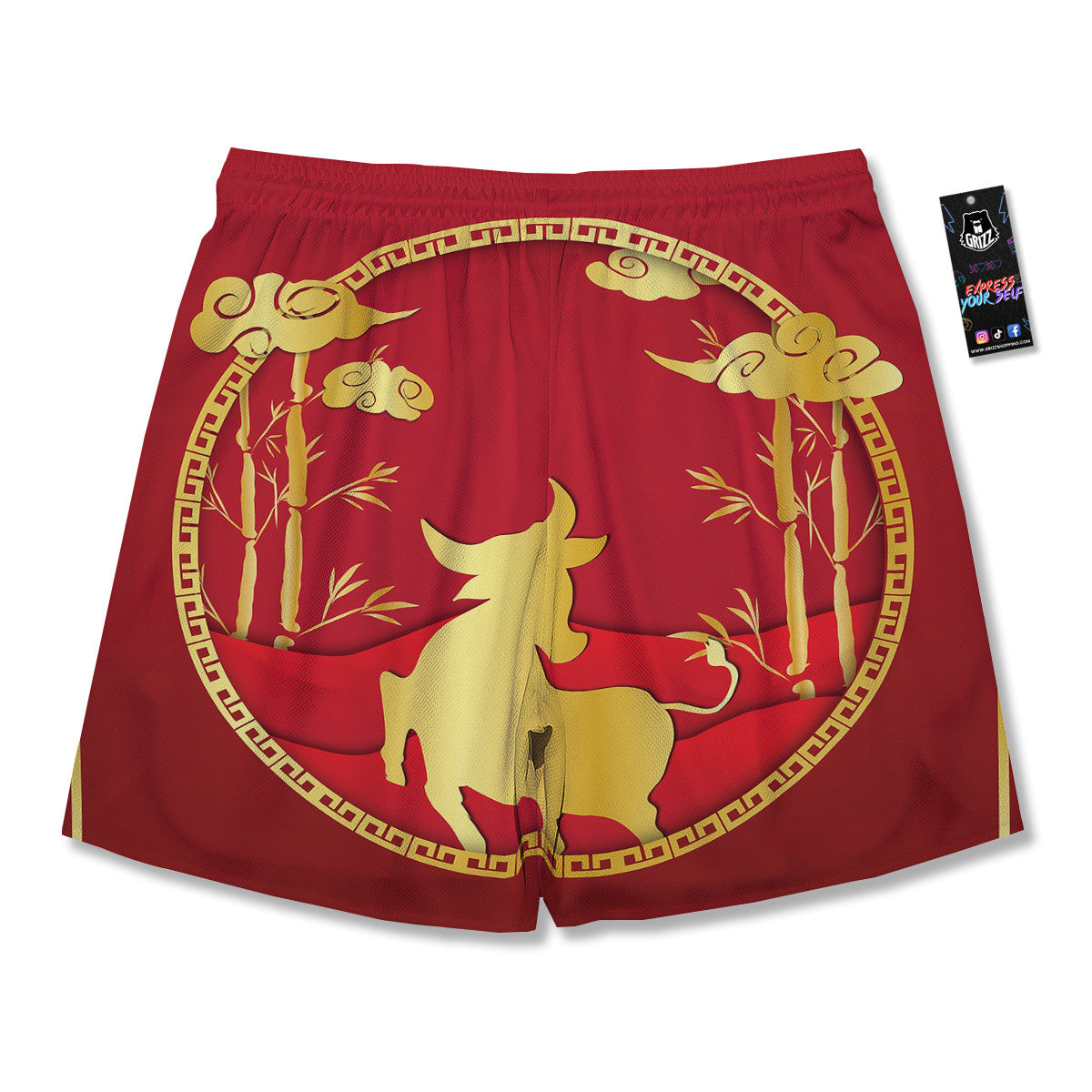 Zodiac Symbol Chinese Ox Print Men's Running Shorts-grizzshop