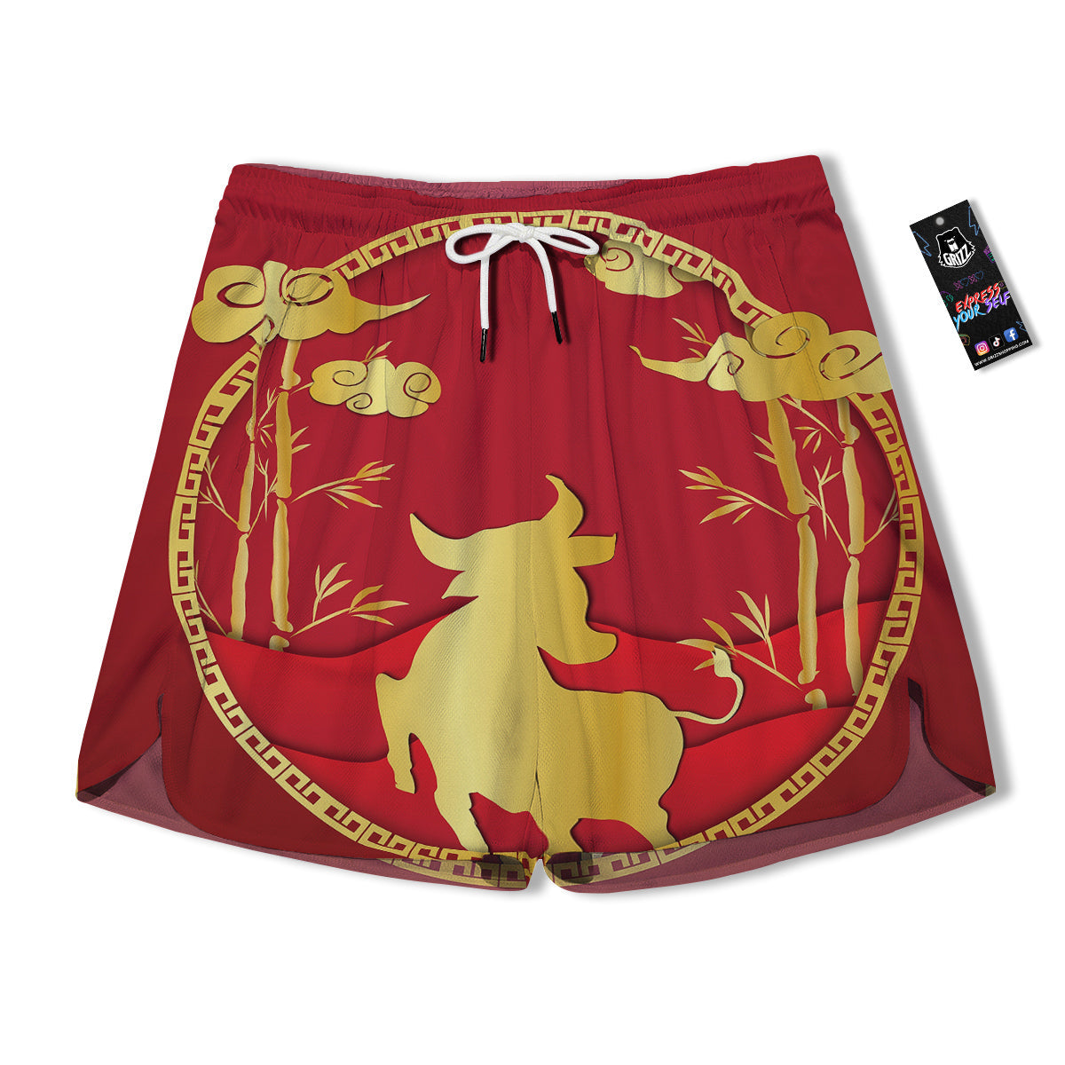 Zodiac Symbol Chinese Ox Print Men's Running Shorts-grizzshop