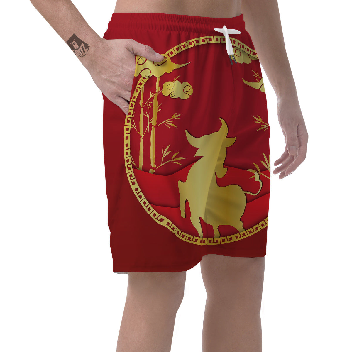 Zodiac Symbol Chinese Ox Print Men's Shorts-grizzshop