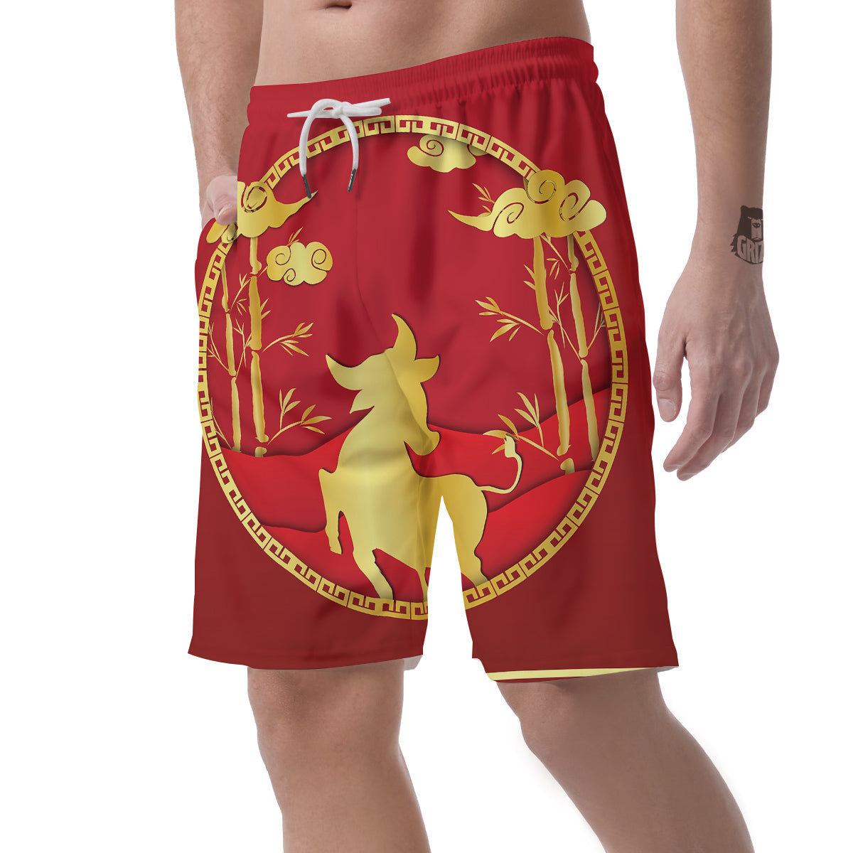 Zodiac Symbol Chinese Ox Print Men's Shorts-grizzshop