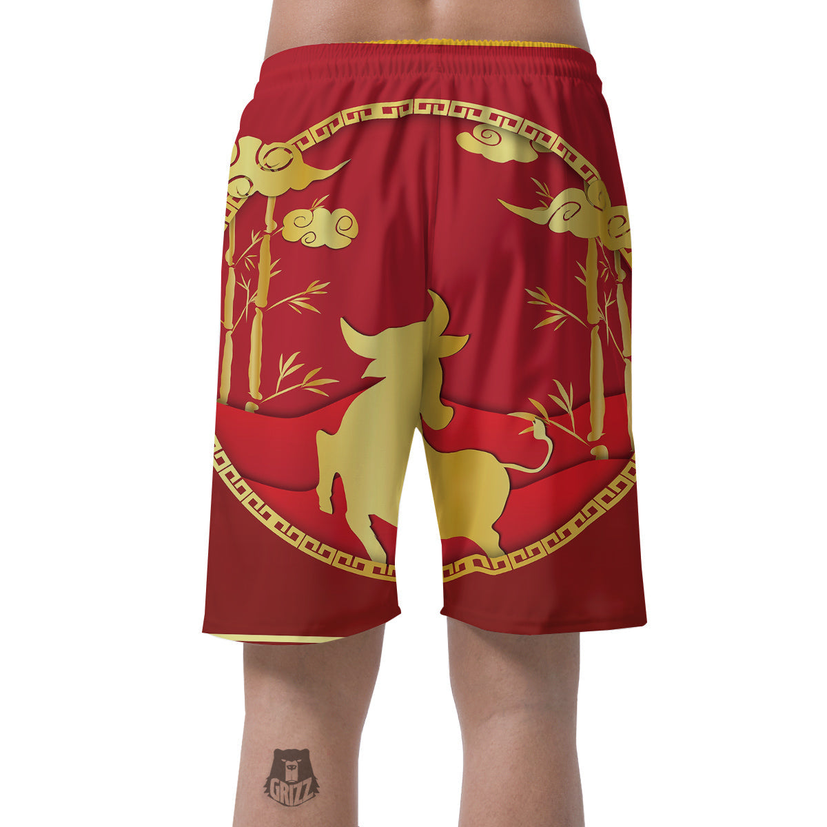 Zodiac Symbol Chinese Ox Print Men's Shorts-grizzshop