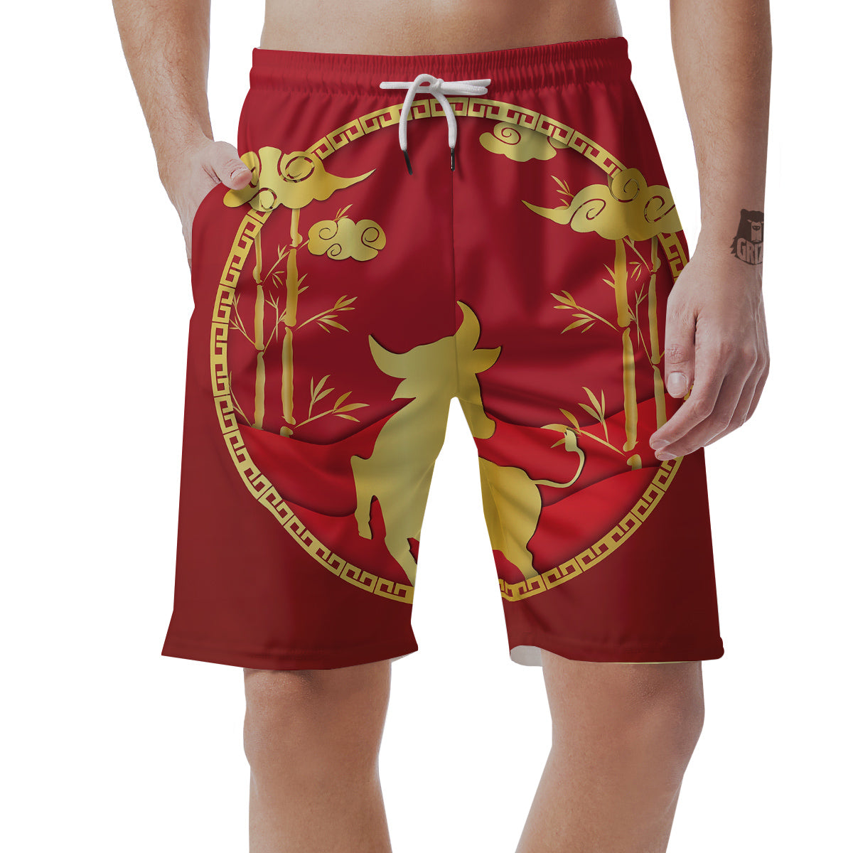 Zodiac Symbol Chinese Ox Print Men's Shorts-grizzshop