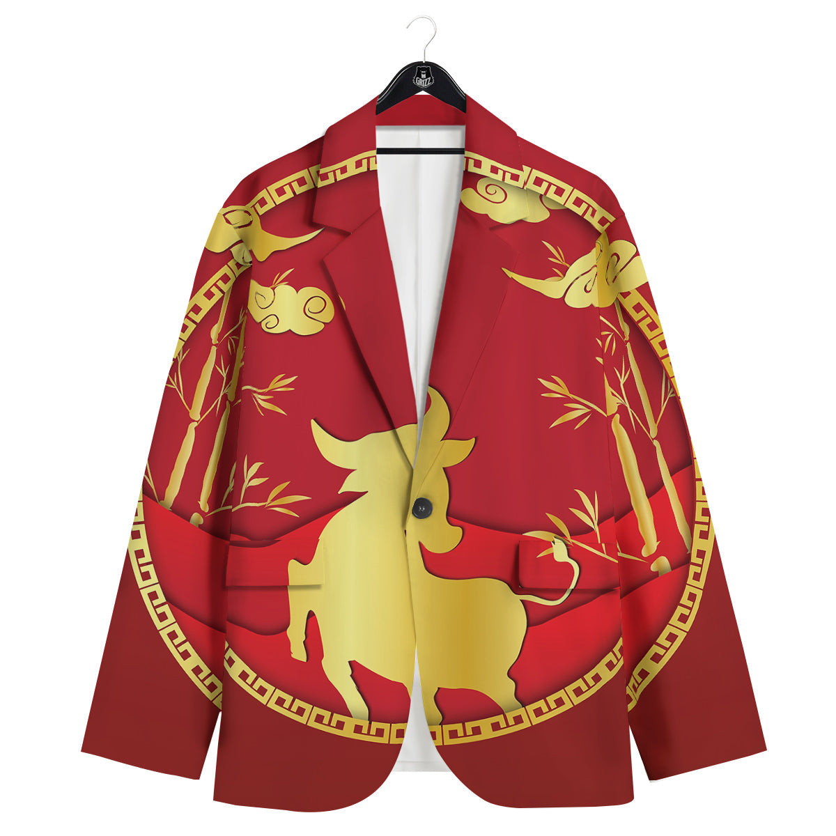 Zodiac Symbol Chinese Ox Print Men's Sport Coat-grizzshop