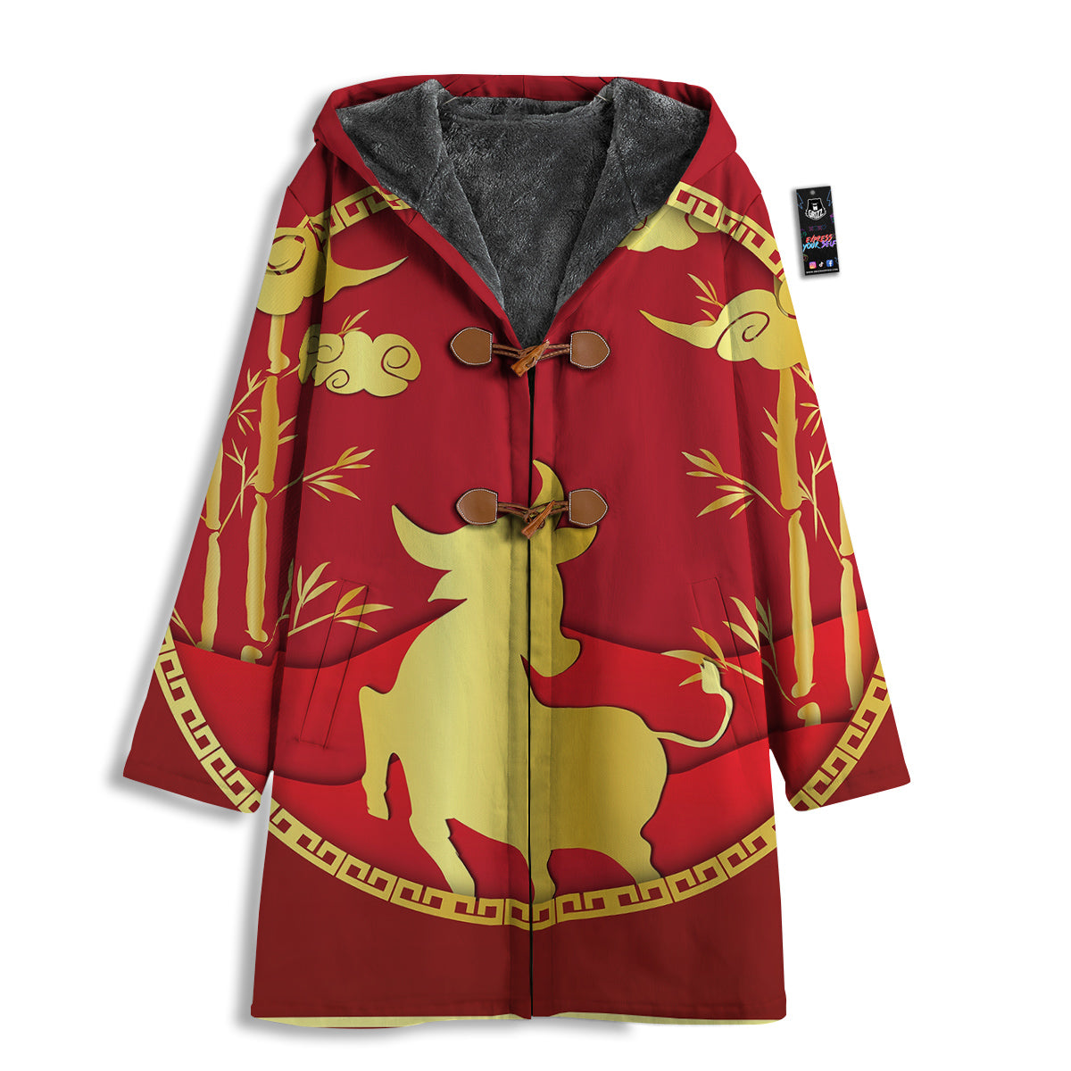 Zodiac Symbol Chinese Ox Print Men's Windbreaker Jacket