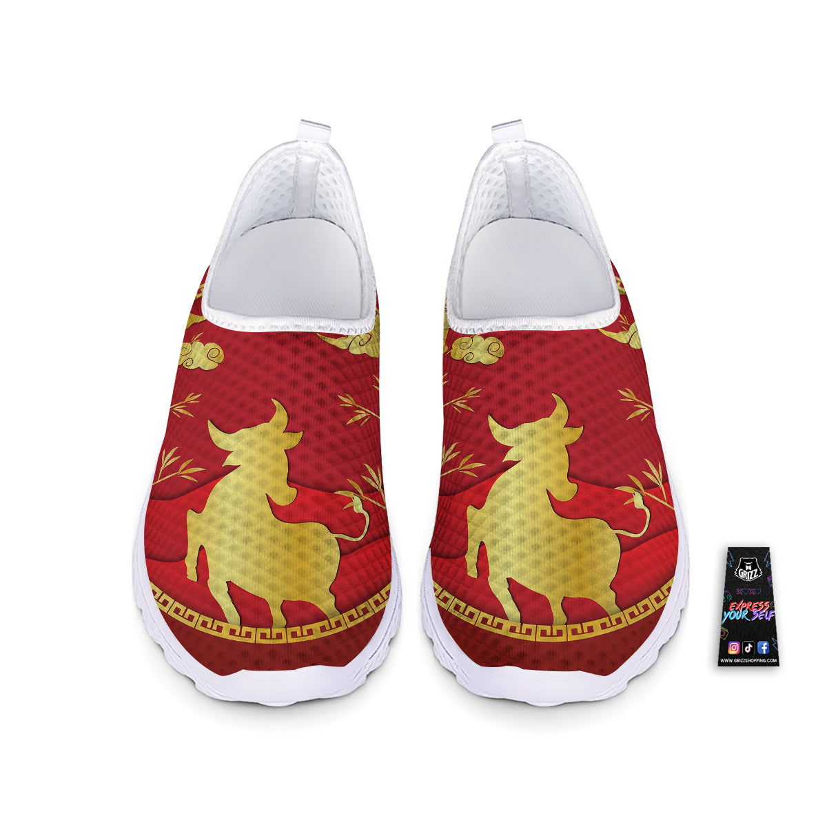 Zodiac Symbol Chinese Ox Print Nurse Shoes-grizzshop