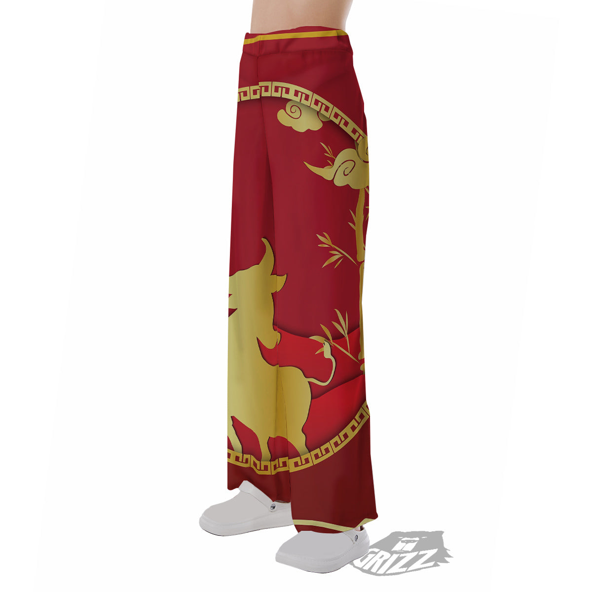 Zodiac Symbol Chinese Ox Print Pajama Pants-grizzshop