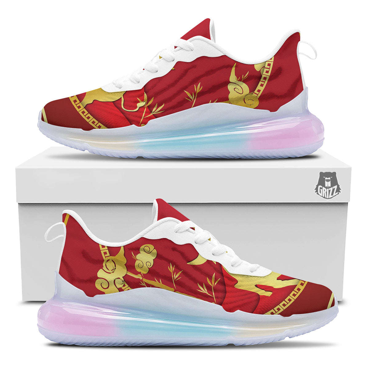 Zodiac Symbol Chinese Ox Print Running Sneakers-grizzshop