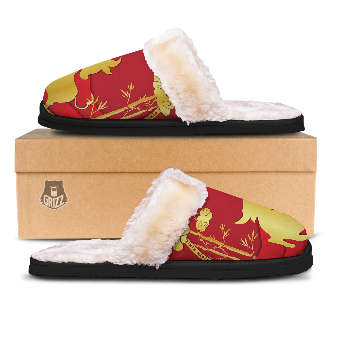 Zodiac Symbol Chinese Ox Print Slippers-grizzshop