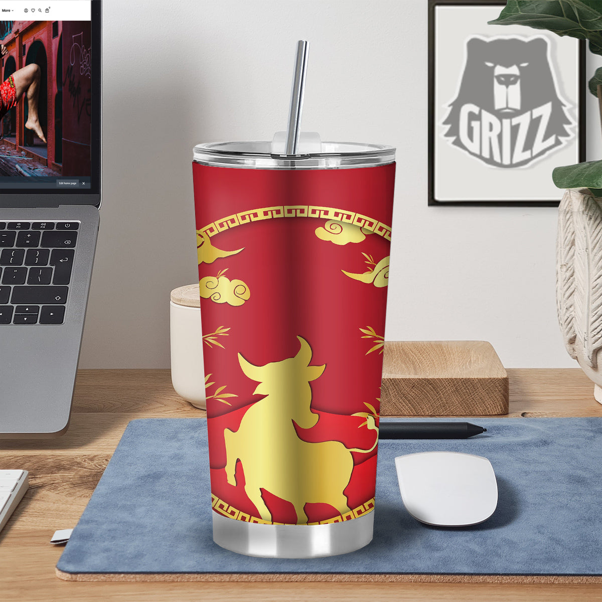 Zodiac Symbol Chinese Ox Print Tumbler-grizzshop
