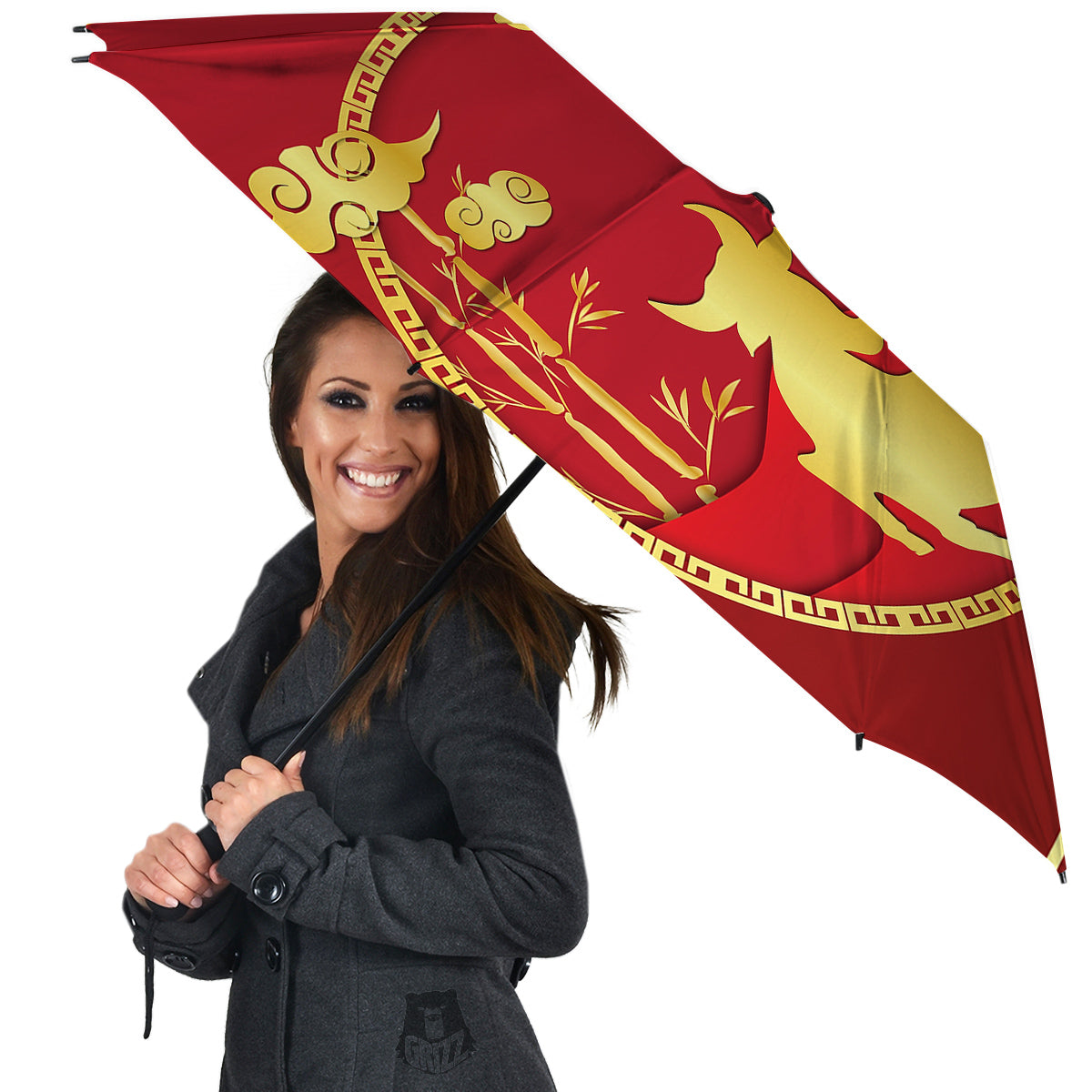 Zodiac Symbol Chinese Ox Print Umbrella-grizzshop