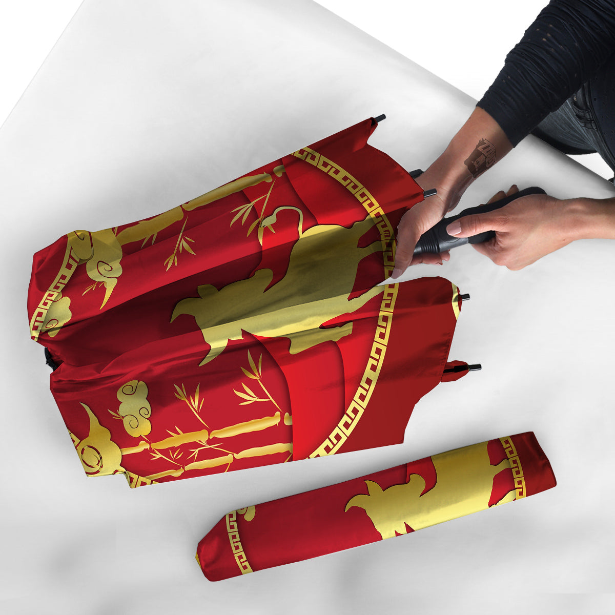 Zodiac Symbol Chinese Ox Print Umbrella-grizzshop