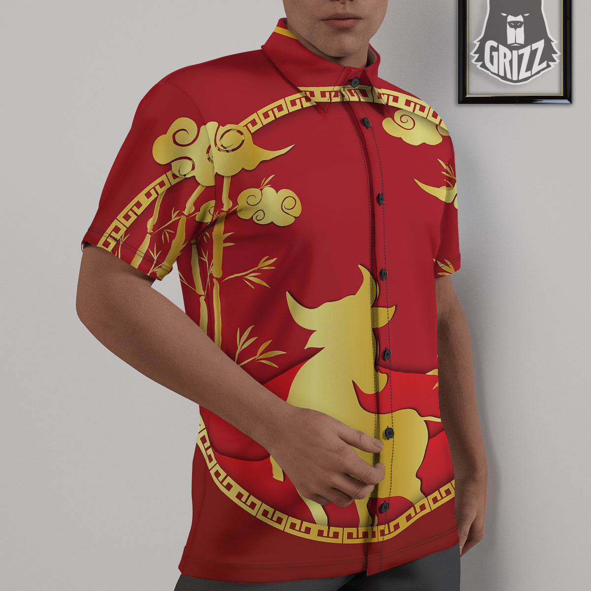 Zodiac Symbol Chinese Ox Print Untucked Shirts-grizzshop