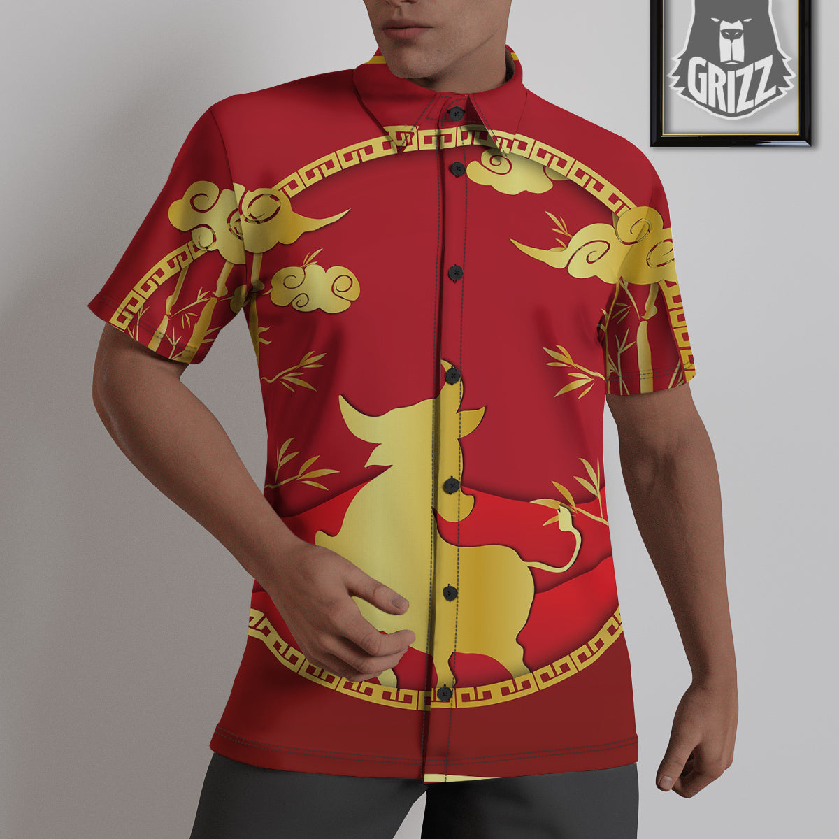 Zodiac Symbol Chinese Ox Print Untucked Shirts-grizzshop