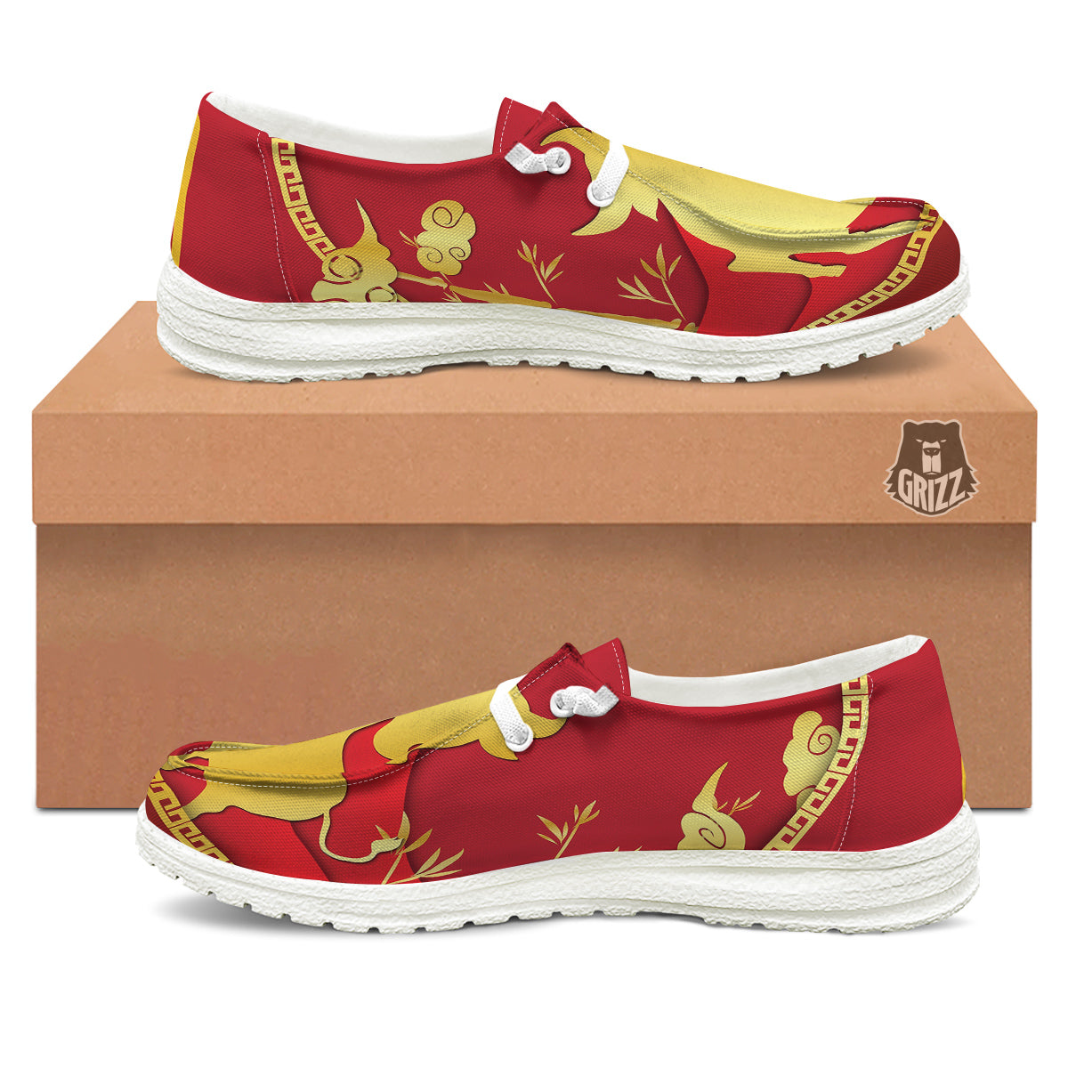 Zodiac Symbol Chinese Ox Print White Loafers-grizzshop
