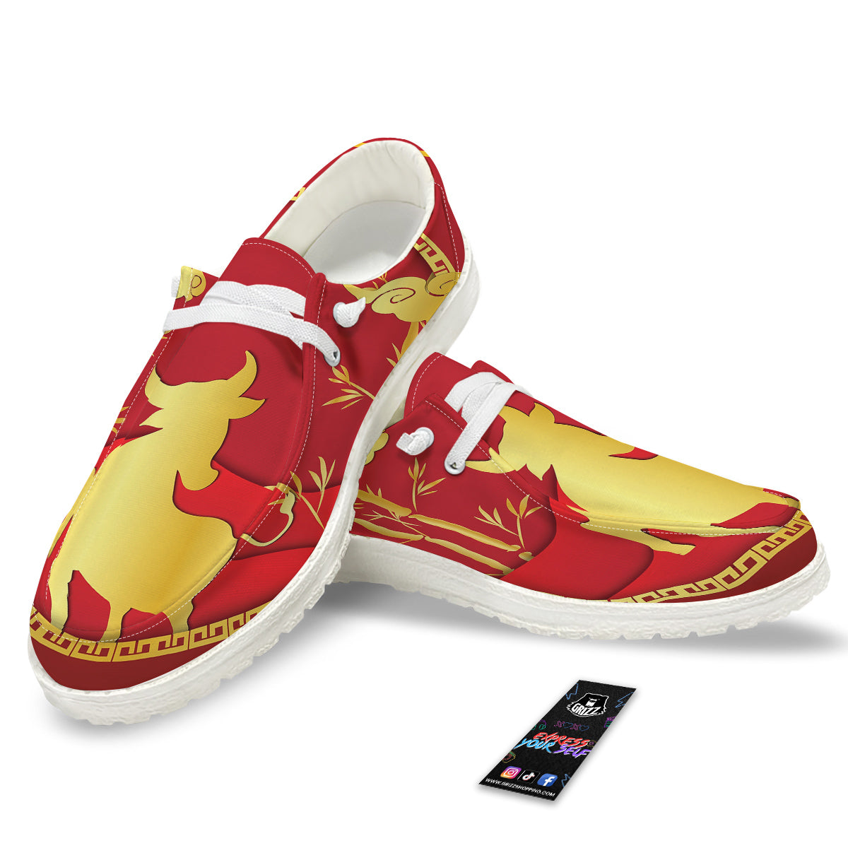 Zodiac Symbol Chinese Ox Print White Loafers-grizzshop