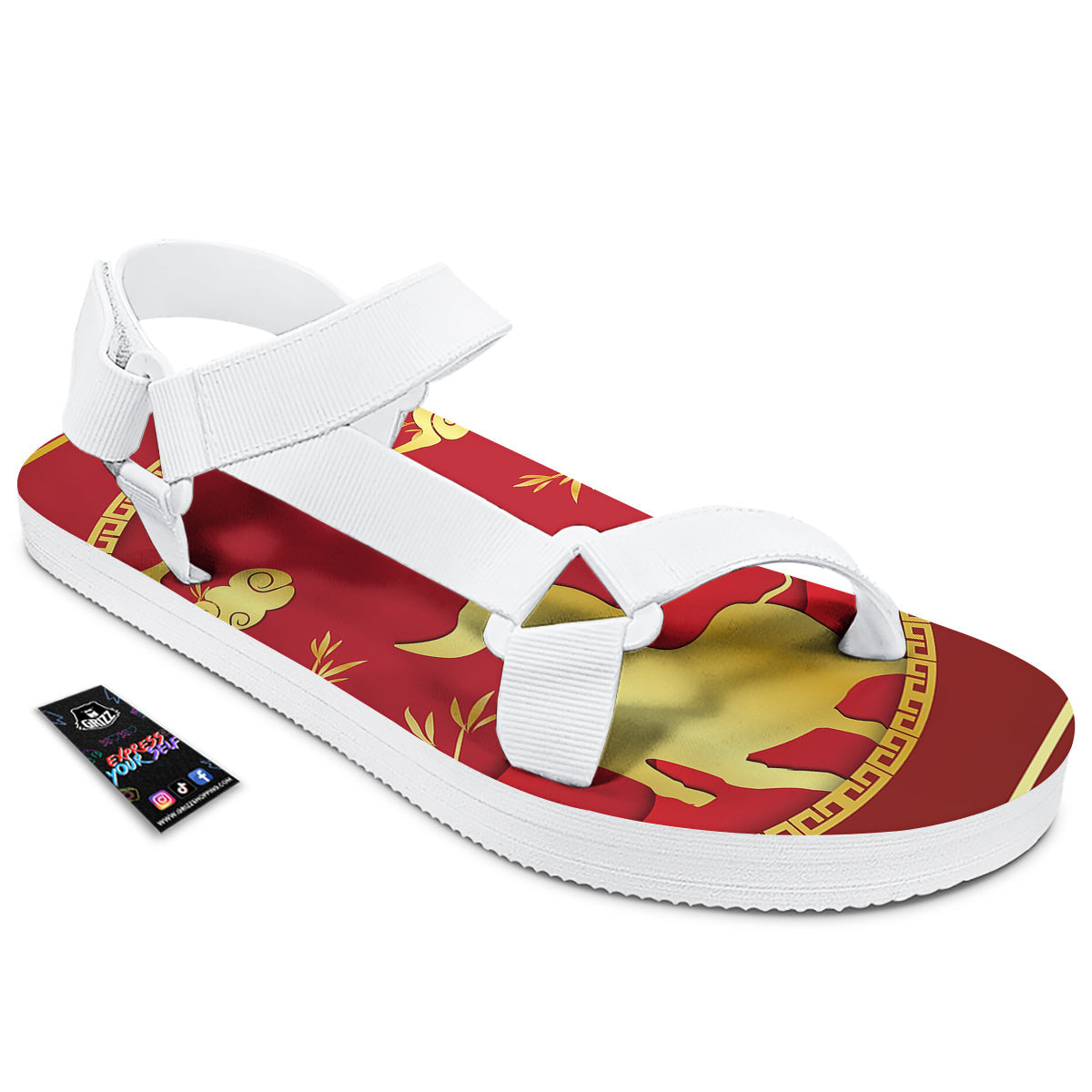 Zodiac Symbol Chinese Ox Print White Open Toe Sandals-grizzshop