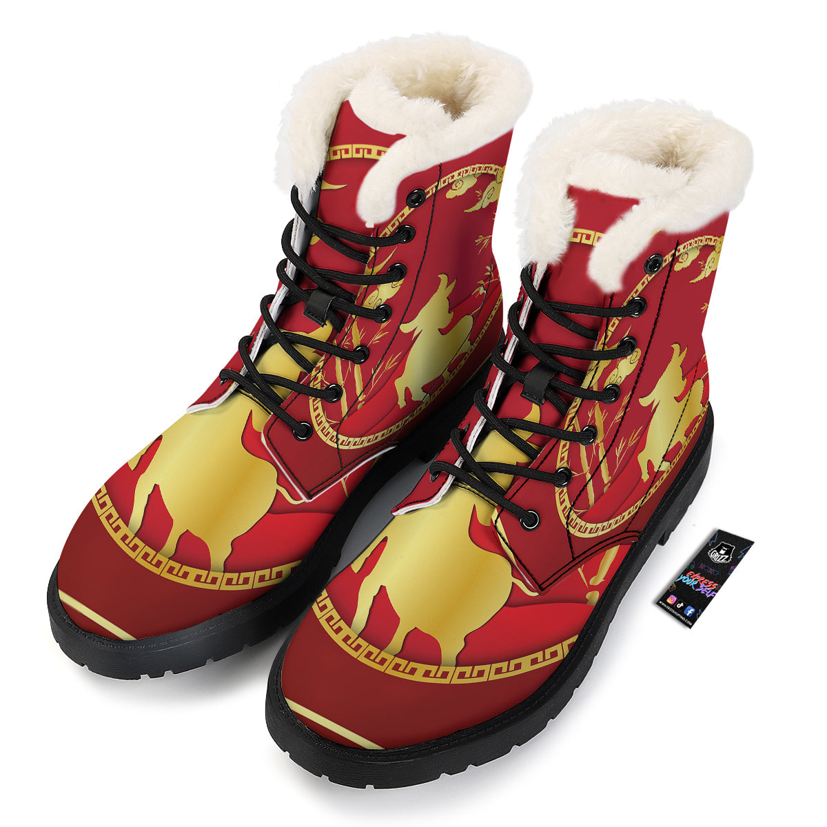 Zodiac Symbol Chinese Ox Print Winter Boots-grizzshop