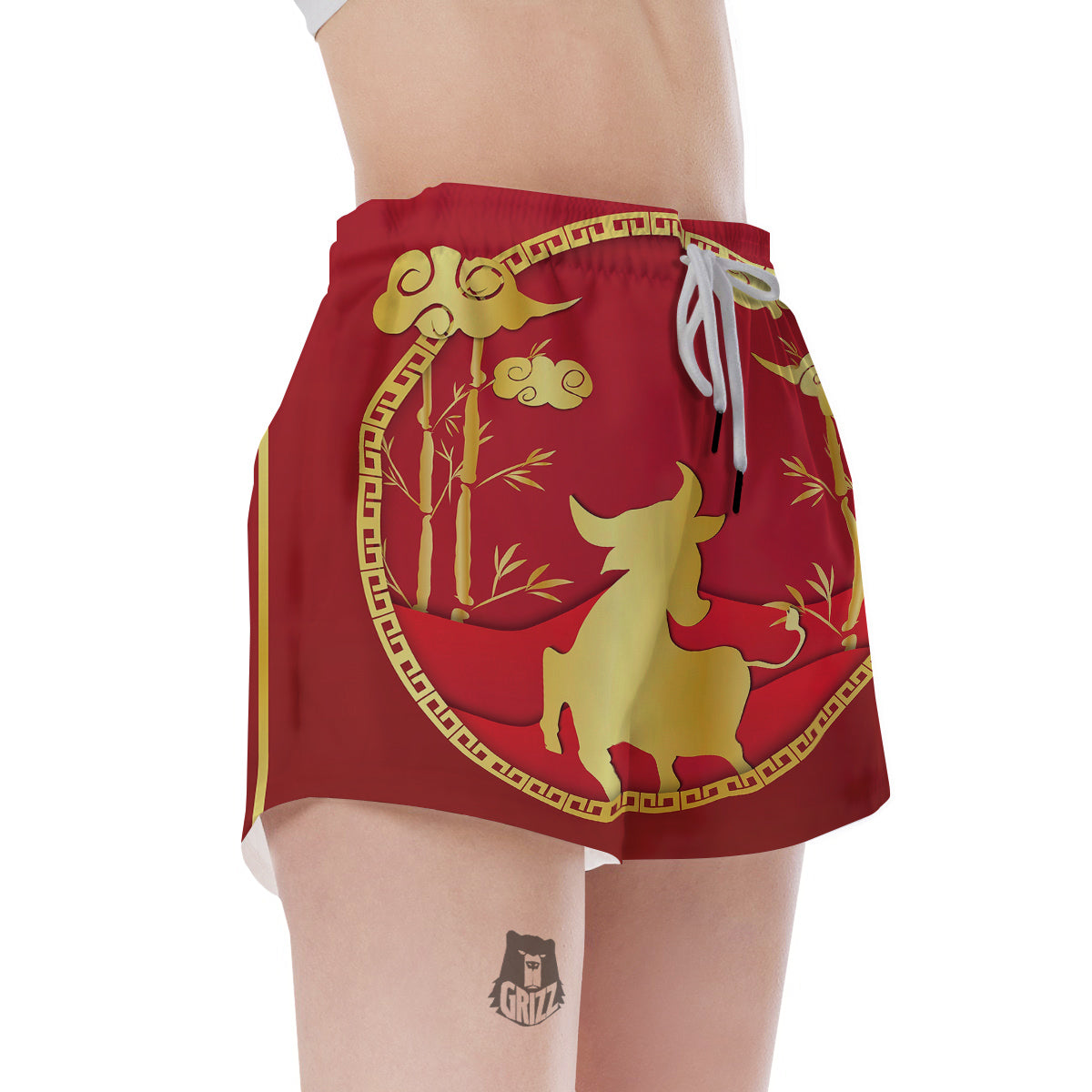 Zodiac Symbol Chinese Ox Print Women's Shorts-grizzshop