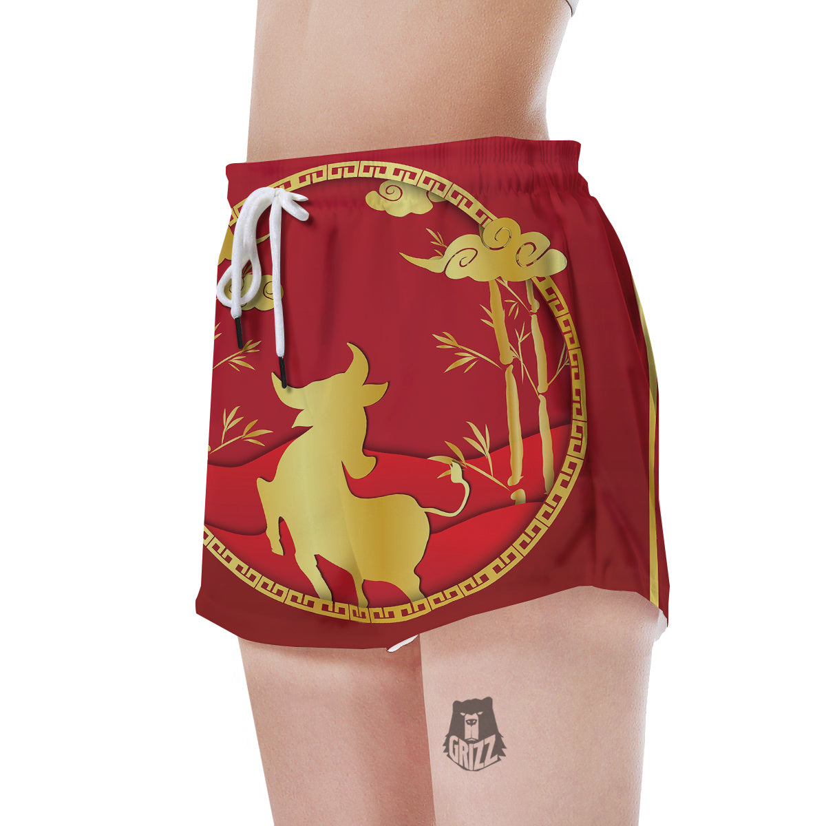 Zodiac Symbol Chinese Ox Print Women's Shorts-grizzshop