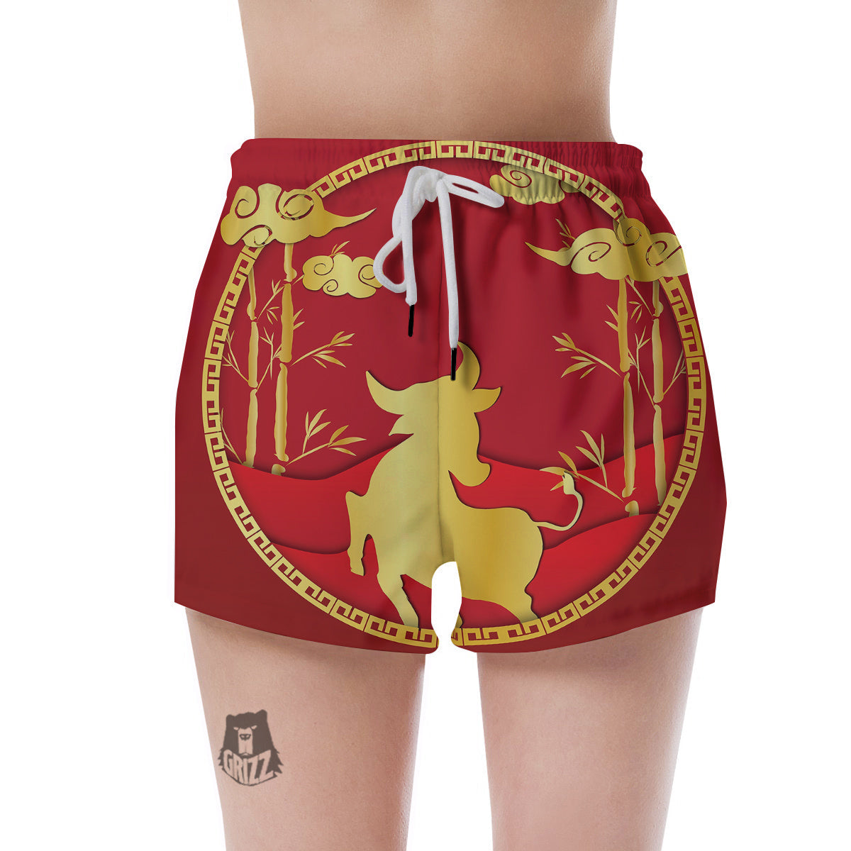 Zodiac Symbol Chinese Ox Print Women's Shorts-grizzshop