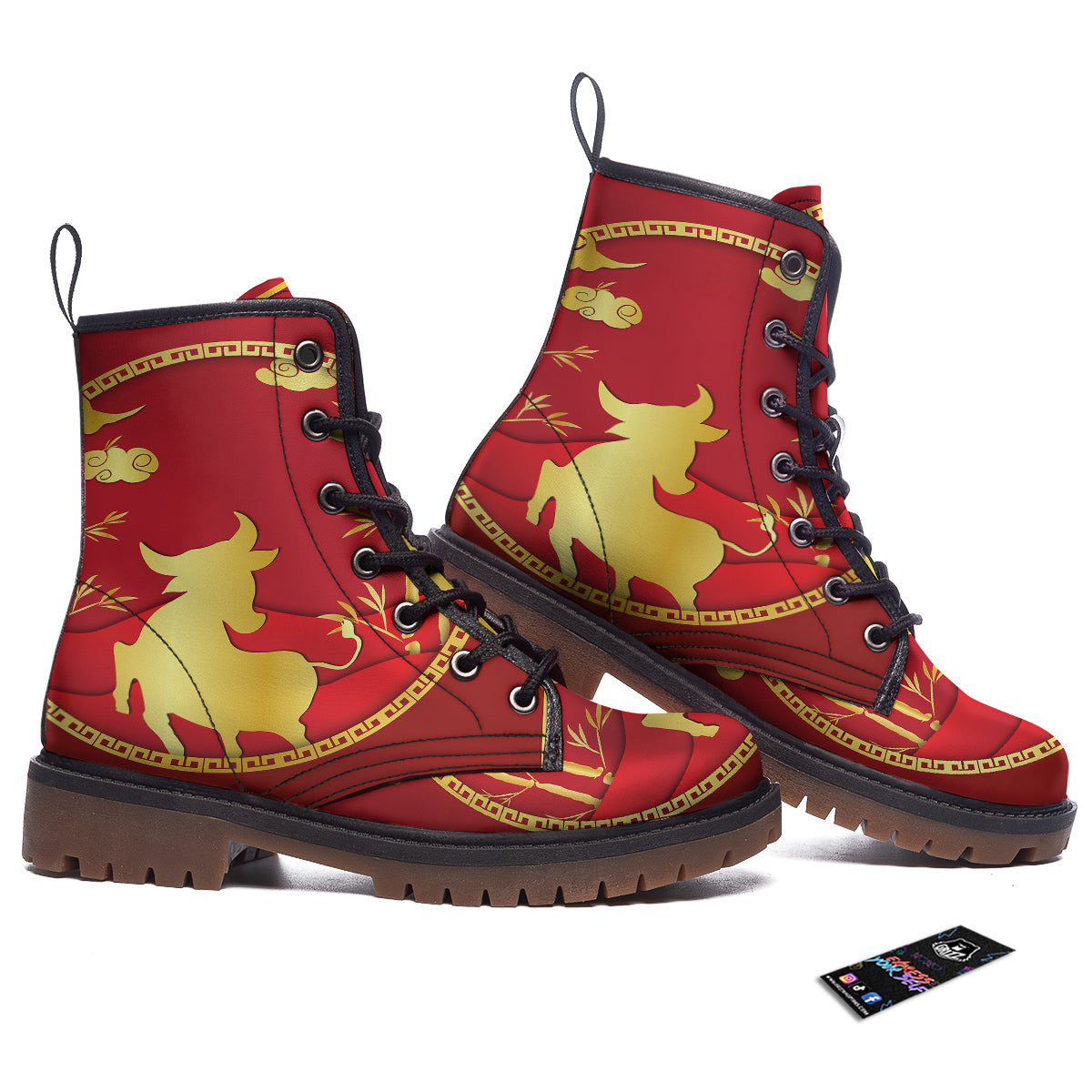 Zodiac Symbol Chinese Ox Print Work Boots-grizzshop