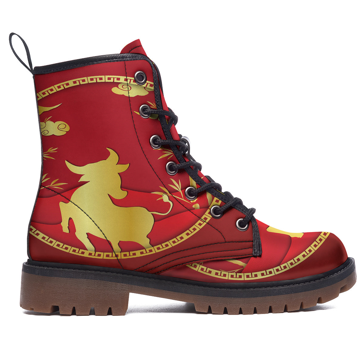 Zodiac Symbol Chinese Ox Print Work Boots-grizzshop