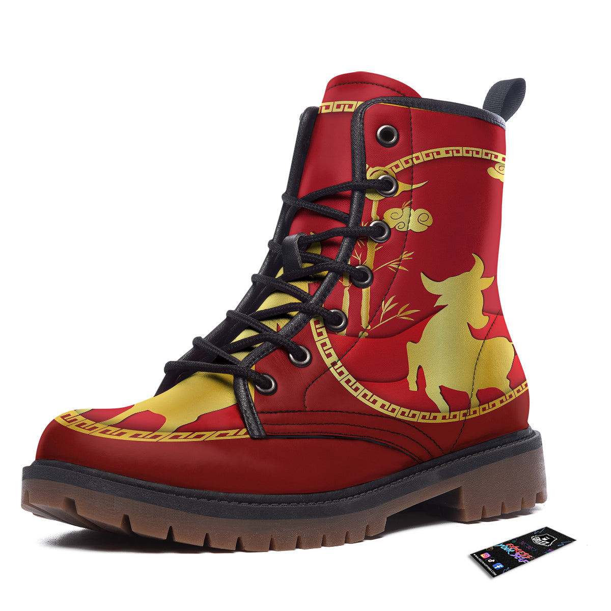 Zodiac Symbol Chinese Ox Print Work Boots-grizzshop