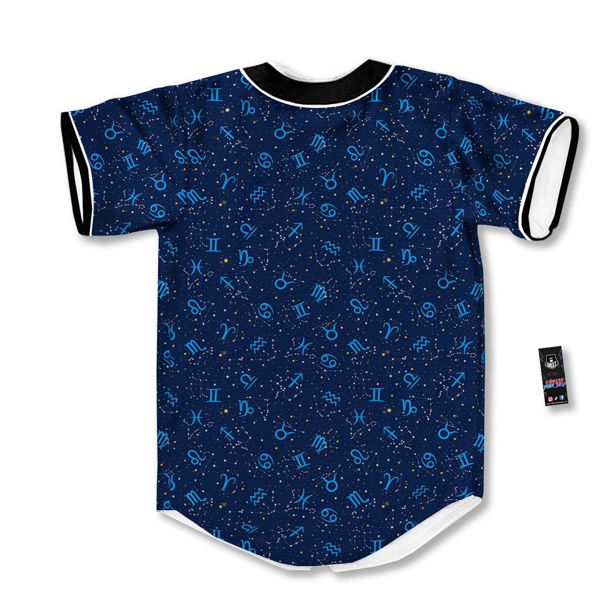 Zodiac Symbols Blue Print Pattern Baseball Jersey-grizzshop