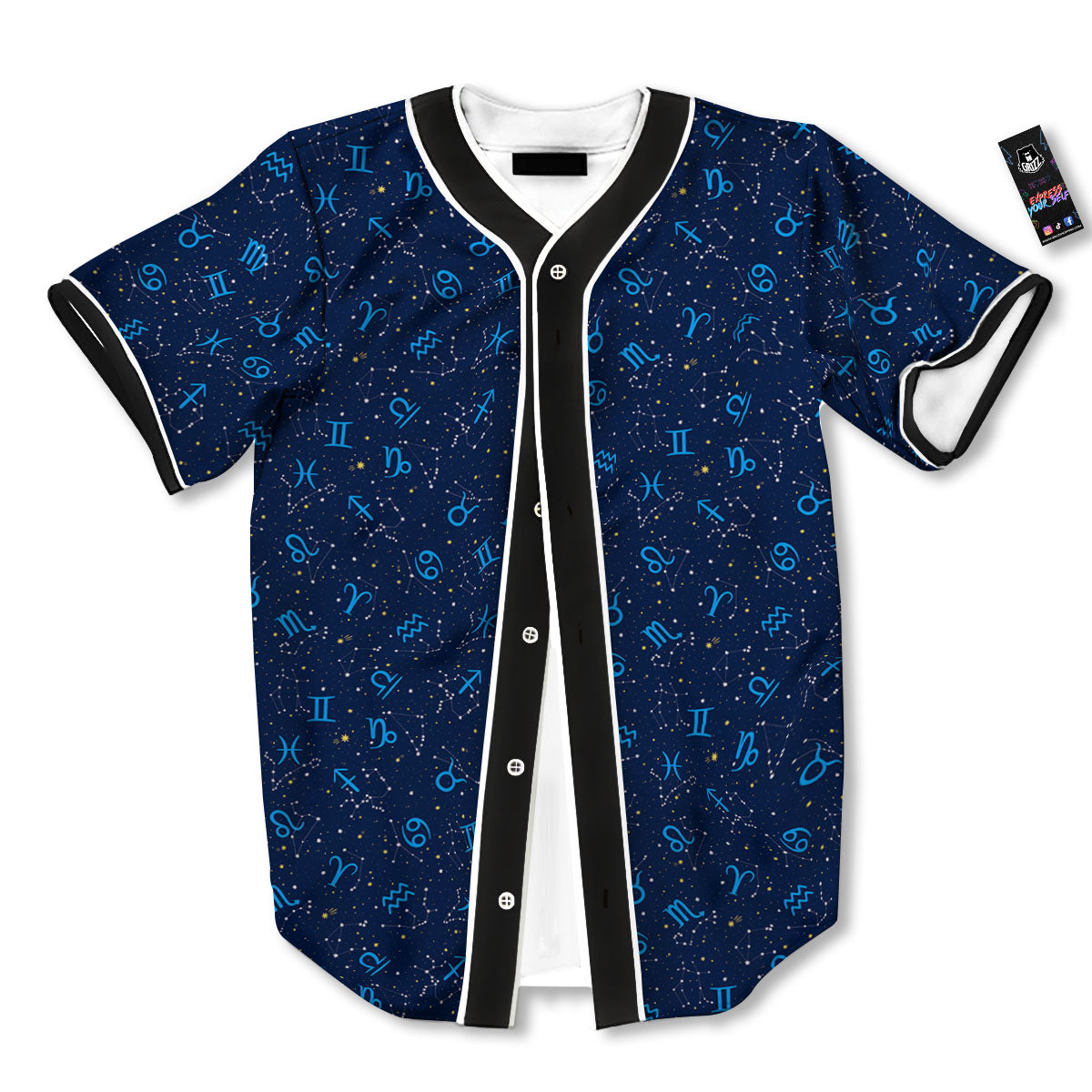 Zodiac Symbols Blue Print Pattern Baseball Jersey-grizzshop