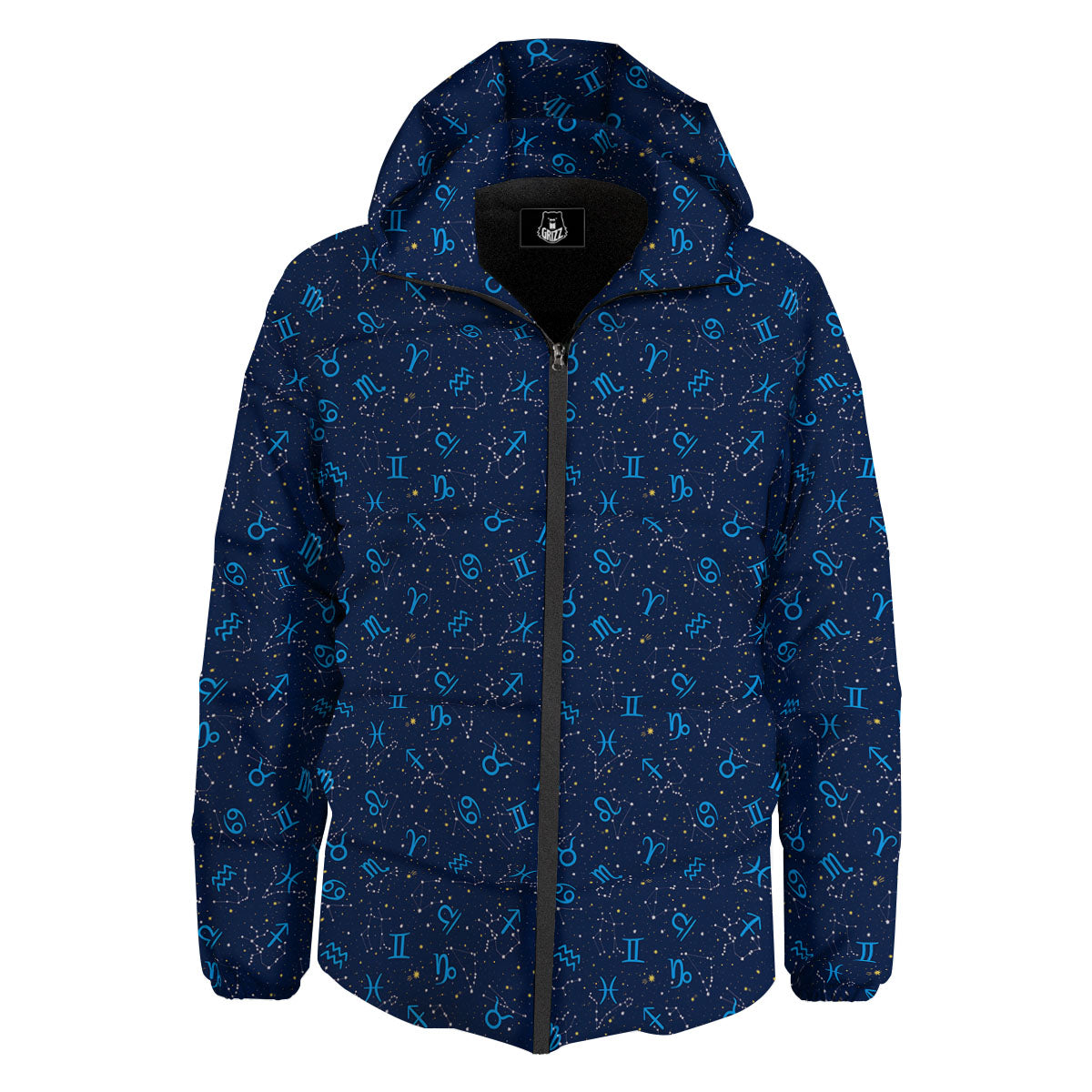 Zodiac Symbols Blue Print Pattern Down Jacket-grizzshop